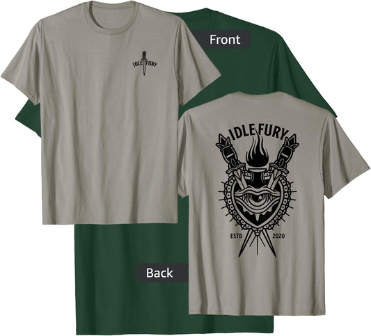 VIEW BACK PRINT Idle Fury Sacred Heart Swords Daggers Tattoo T-Shirt - T-Shirt | Forest