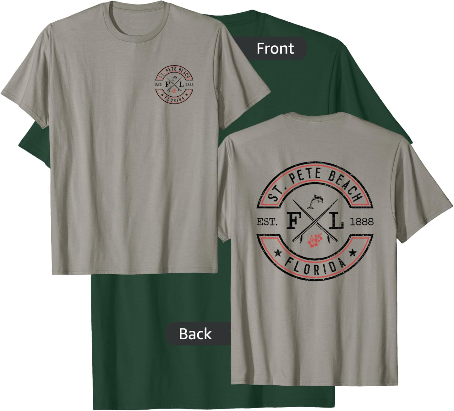 St. Pete Beach Florida FL Retro Surfer Front & Back T-Shirt - T-Shirt | Forest