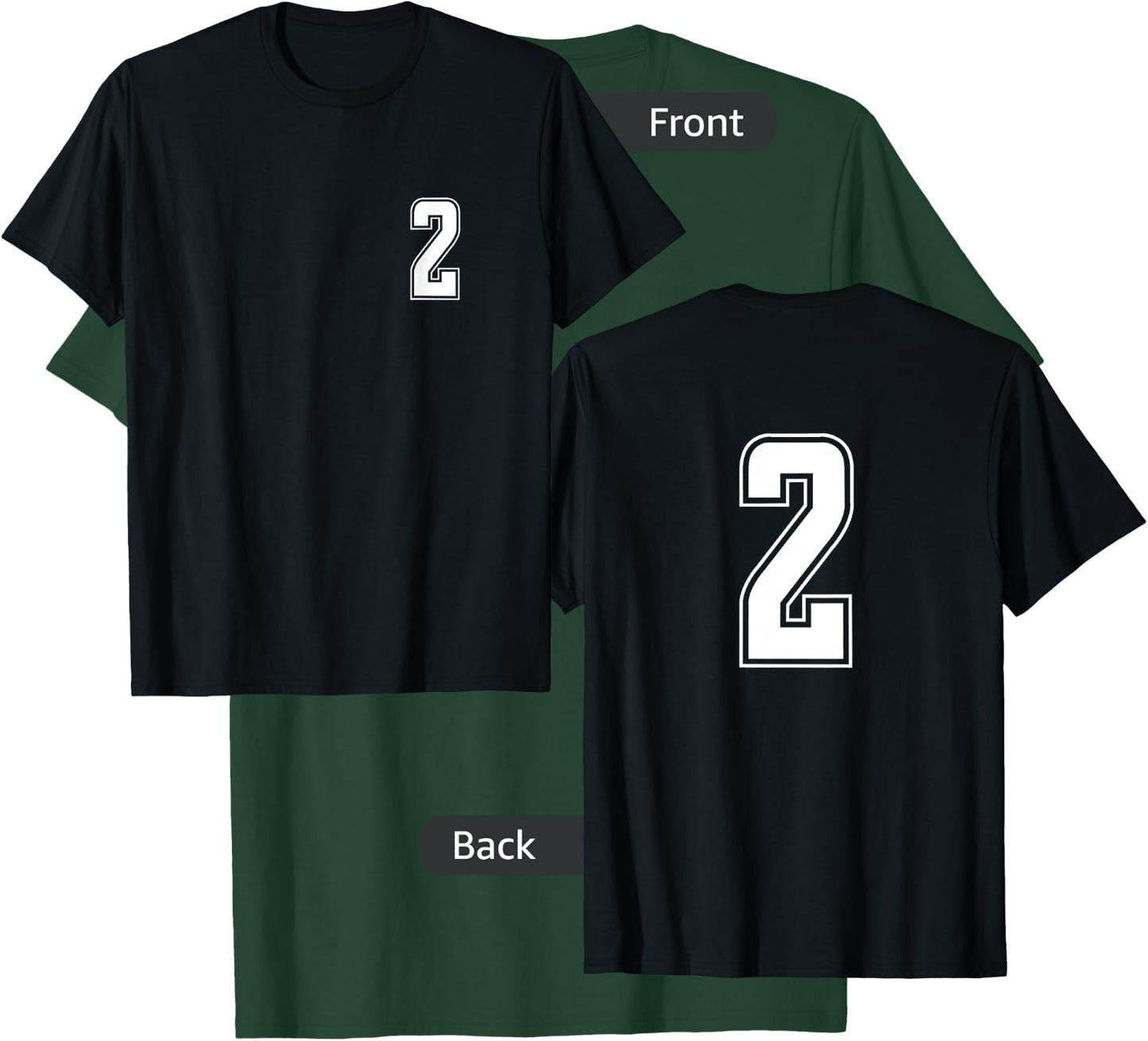White Number 2 Team Junior Sports Numbered Uniform T-Shirt - T-Shirt | Forest