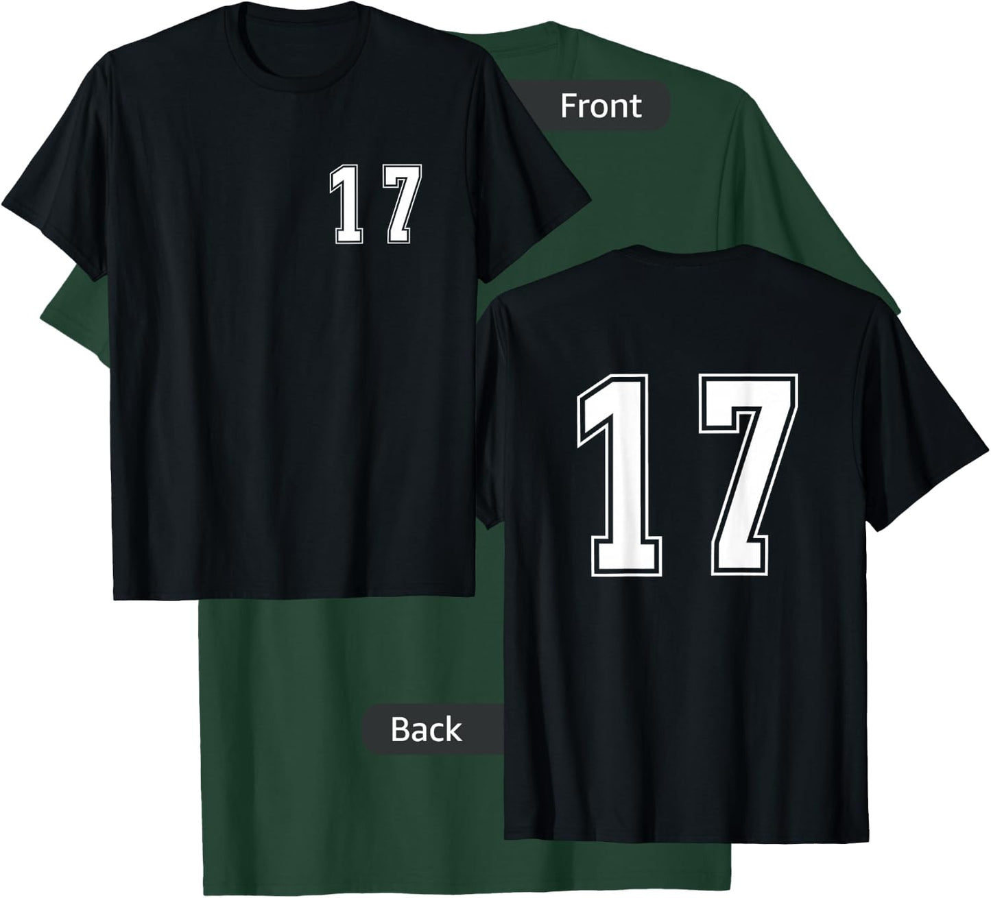 White Number 17 Team Junior Sports Numbered Uniform T-Shirt - T-Shirt | Forest