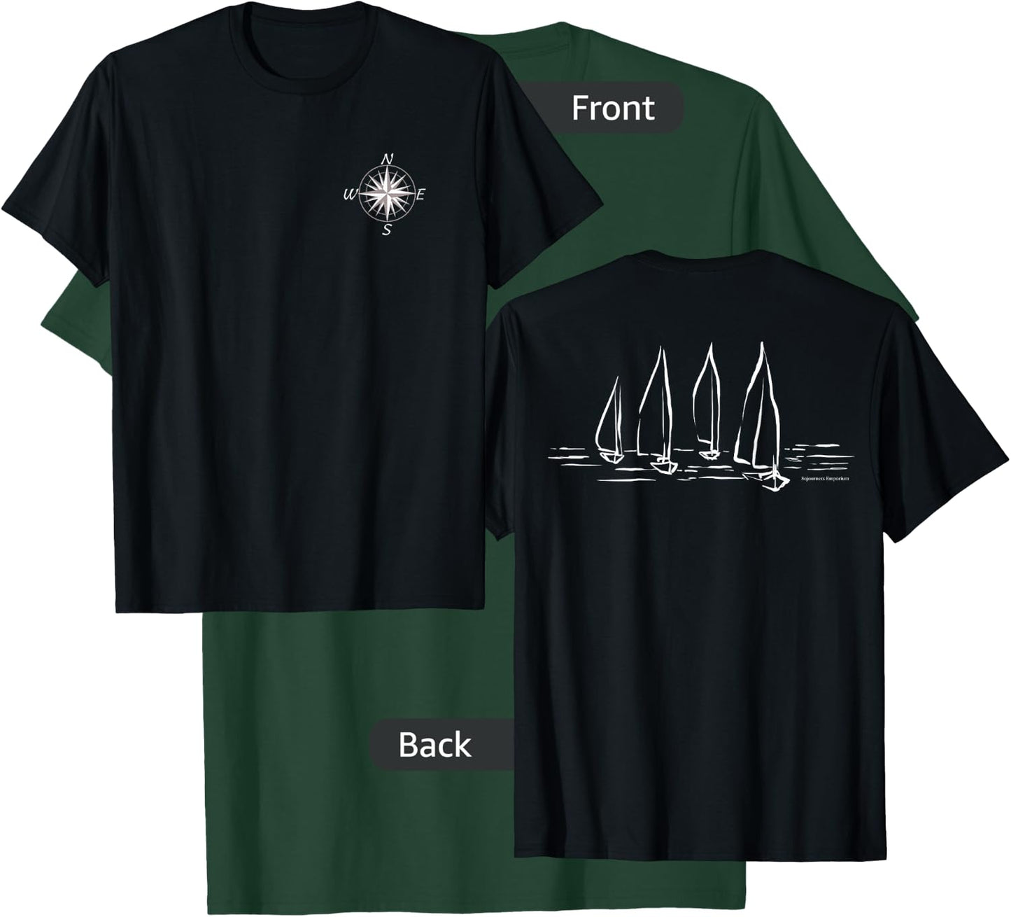 Sailboats Compass Rose Nautical Design Men’s Boating Sailing T-Shirt - T-Shirt | Forest