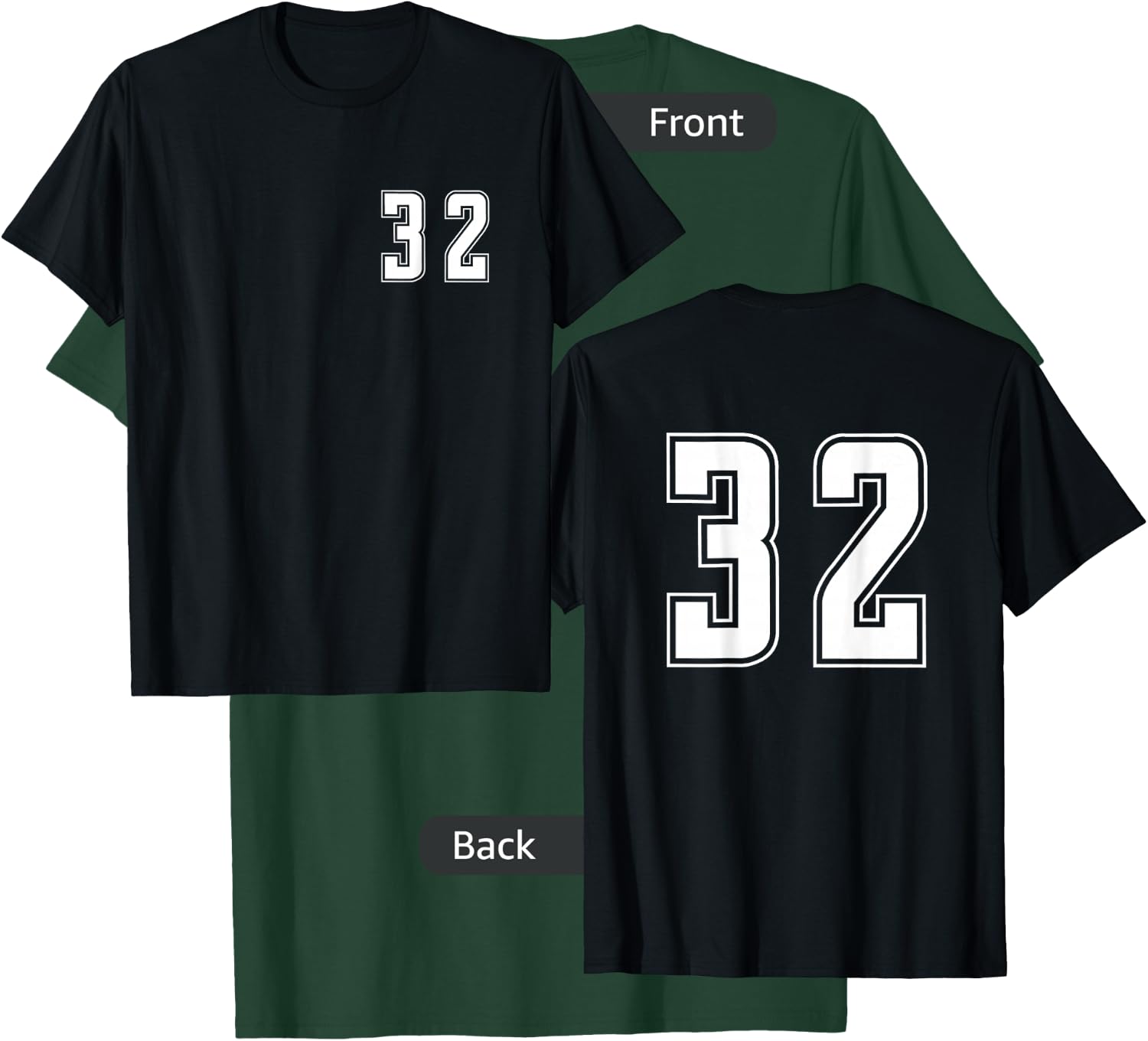 White Number 32 Team Junior Sports Numbered Uniform T-Shirt - T-Shirt | Forest