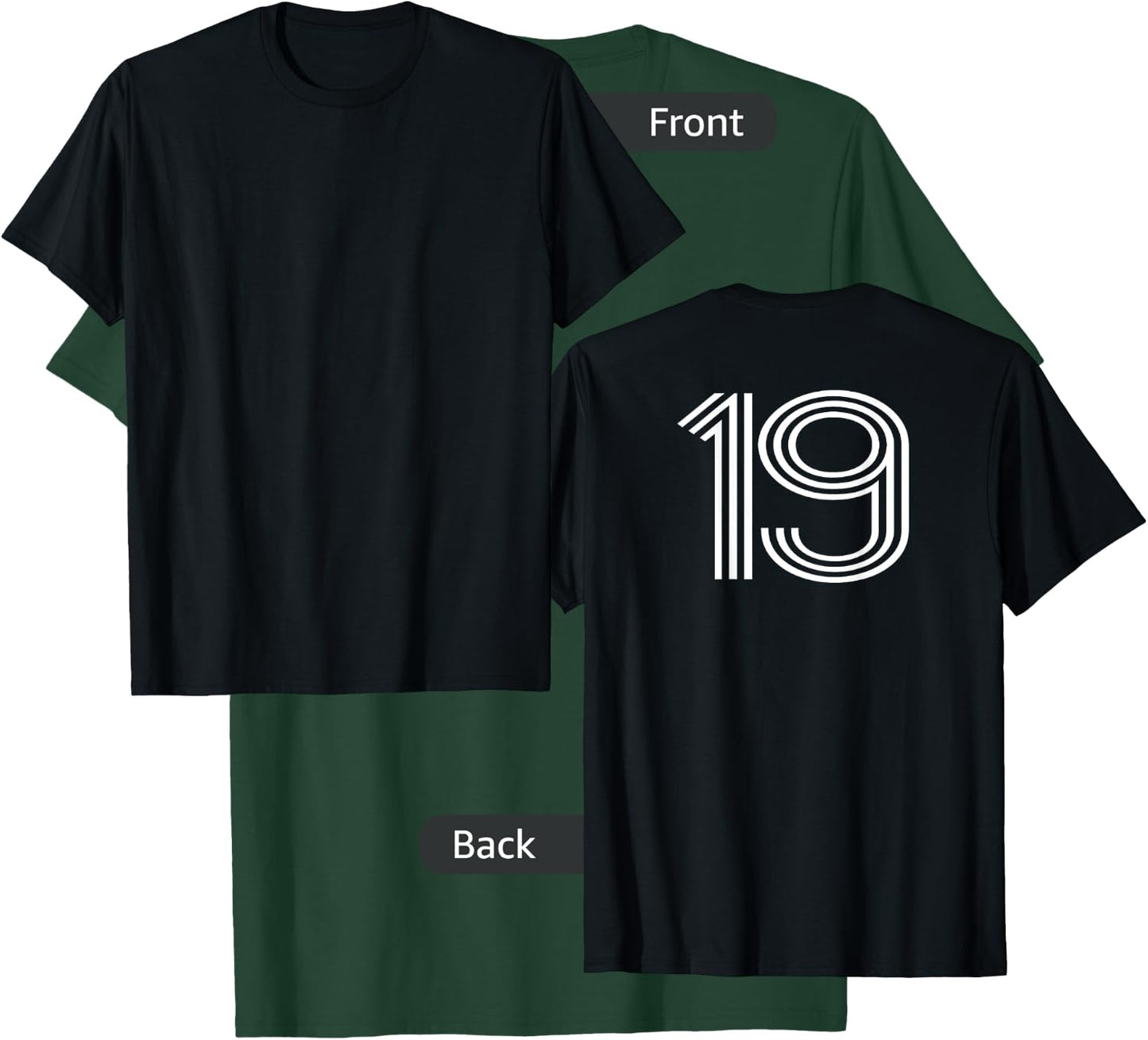 Number 19 Shirt Baseball Football Soccer Back Print Jersey T-Shirt - T-Shirt | Forest