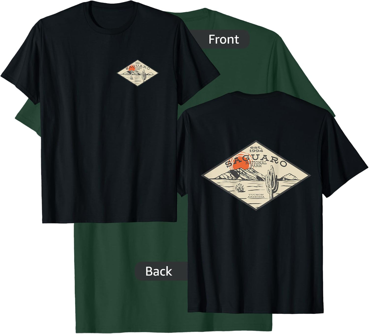 (2 Sided Print) Saguaro National Park Souvenir Cactus Art T-Shirt - T-Shirt | Forest