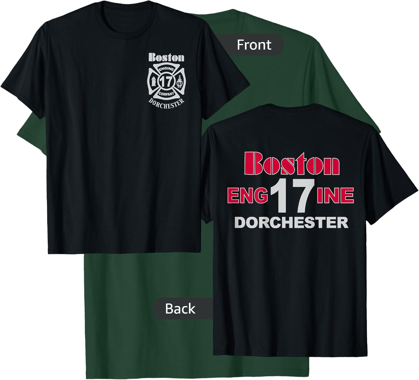 Boston Fire Department Engine 17 Dorchester - Light Graphics T-Shirt - T-Shirt | Forest
