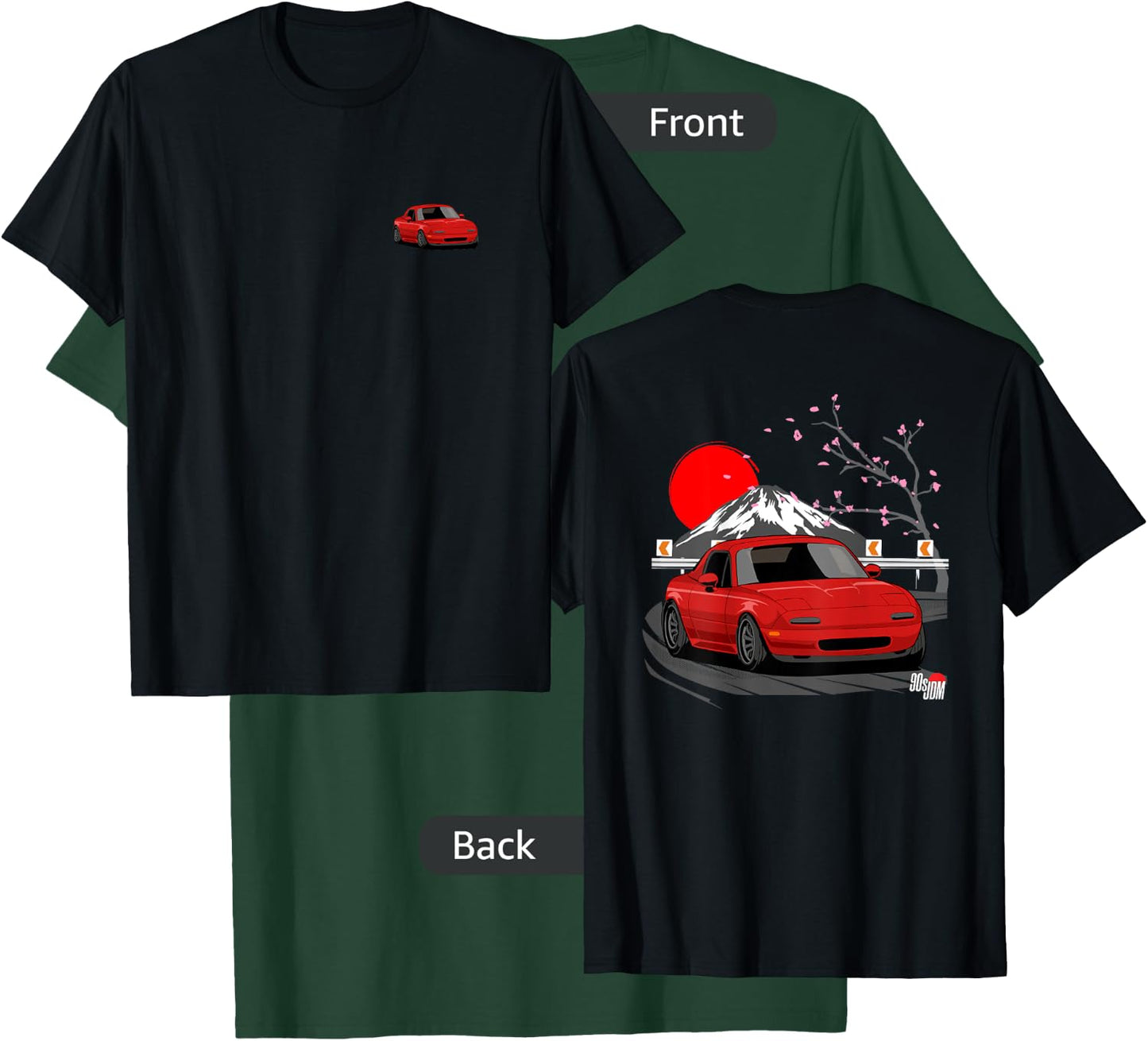 90s JDM MX Convertible Car 2-Side Graphic T-Shirt - T-Shirt | Forest