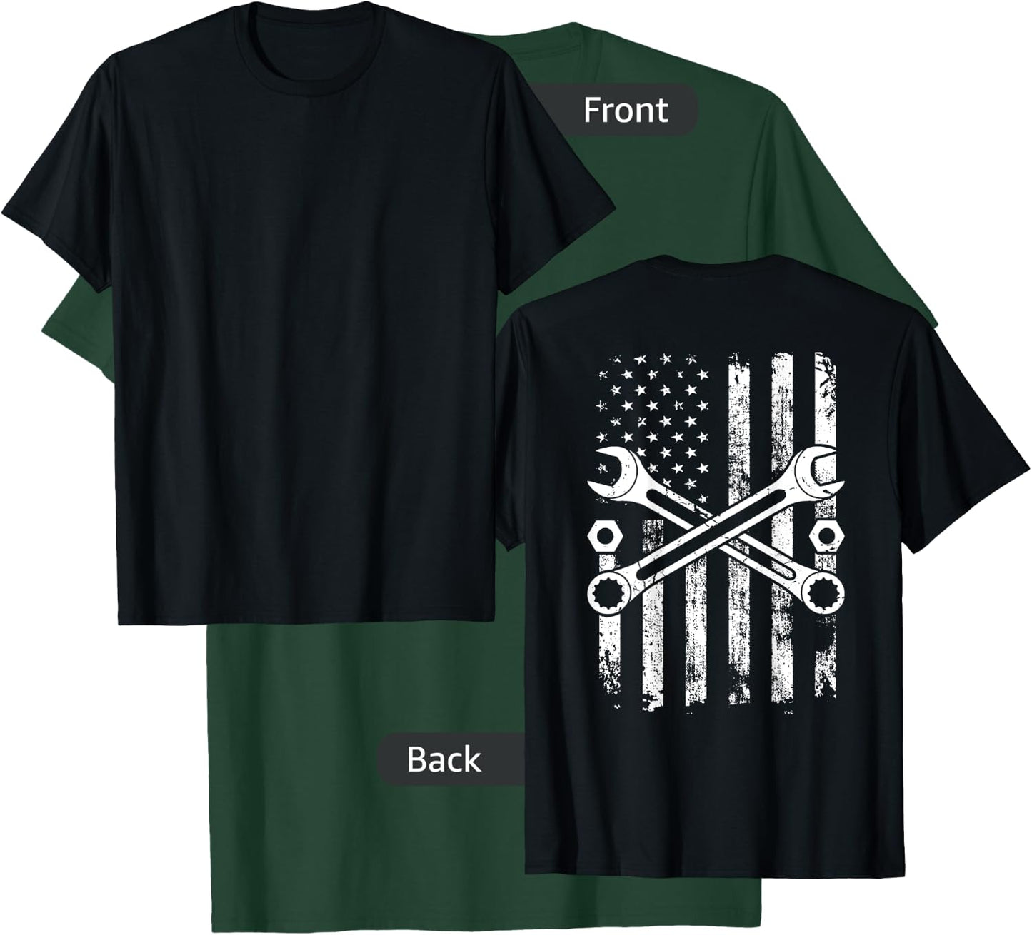 Vintage Wrench Mechanic Repairman USA American Flag T-Shirt - T-Shirt | Forest