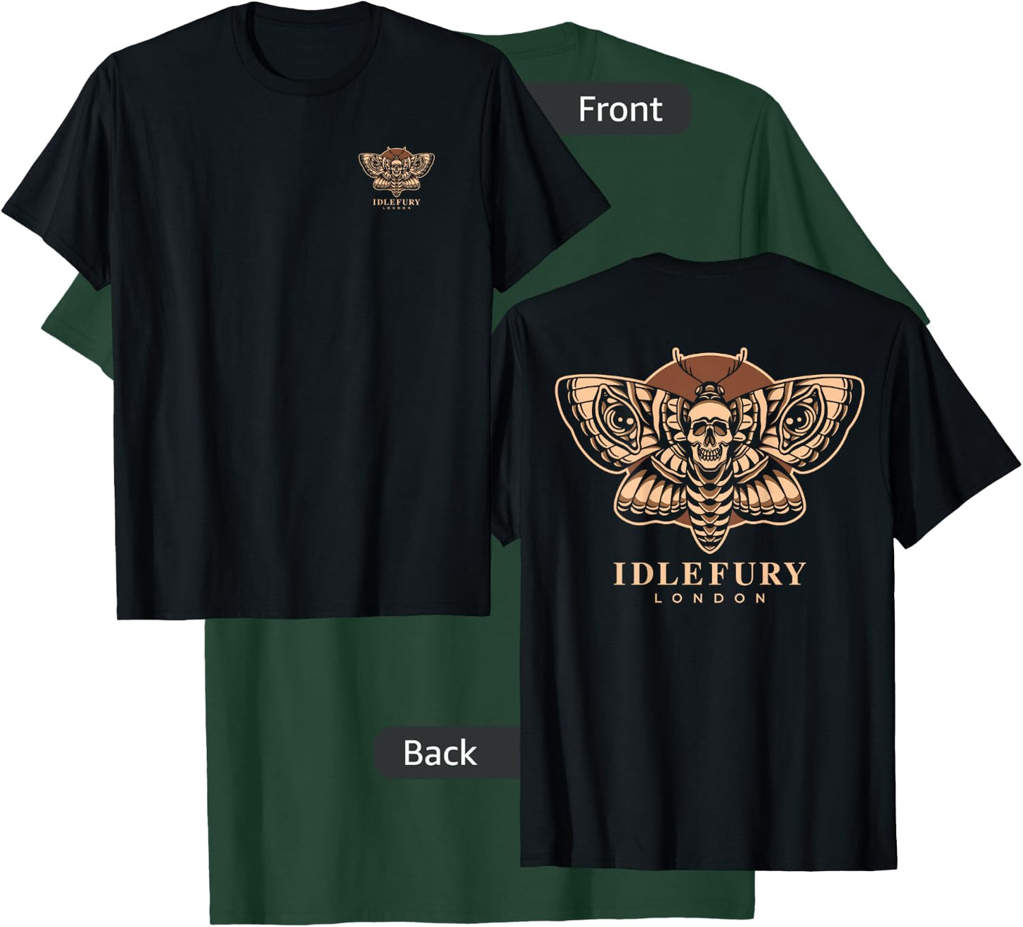 VIEW BACK PRINT Idle Fury Death Moth Skull Moth Butterfly T-Shirt - T-Shirt | Forest
