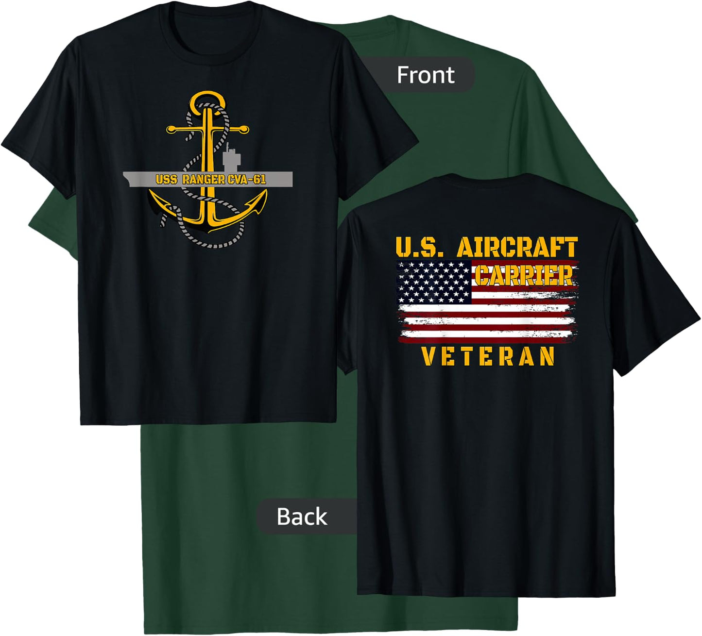 Aircraft Carrier USS Ranger CVA-61 Veteran Father Front&Back T-Shirt - T-Shirt | Forest