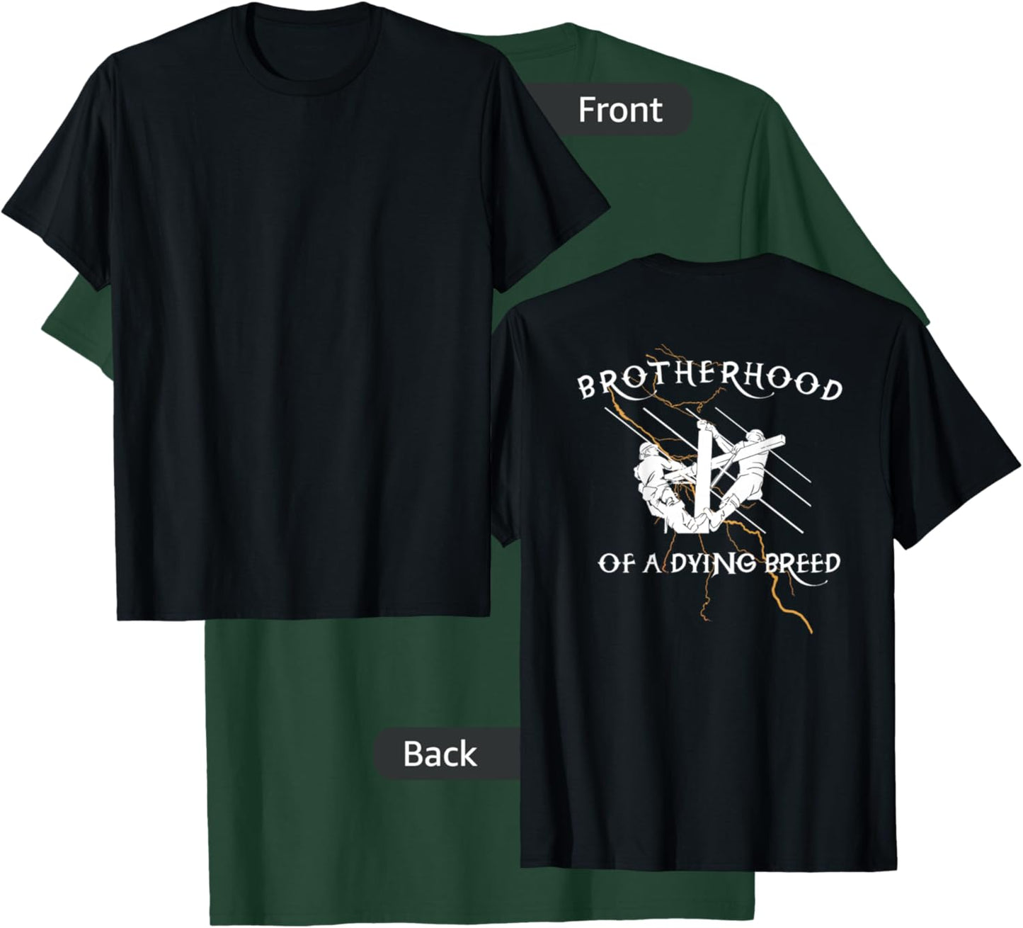 Lineman "Brotherhood Lightning Strike" Power Lineman Climber T-Shirt - T-Shirt | Forest