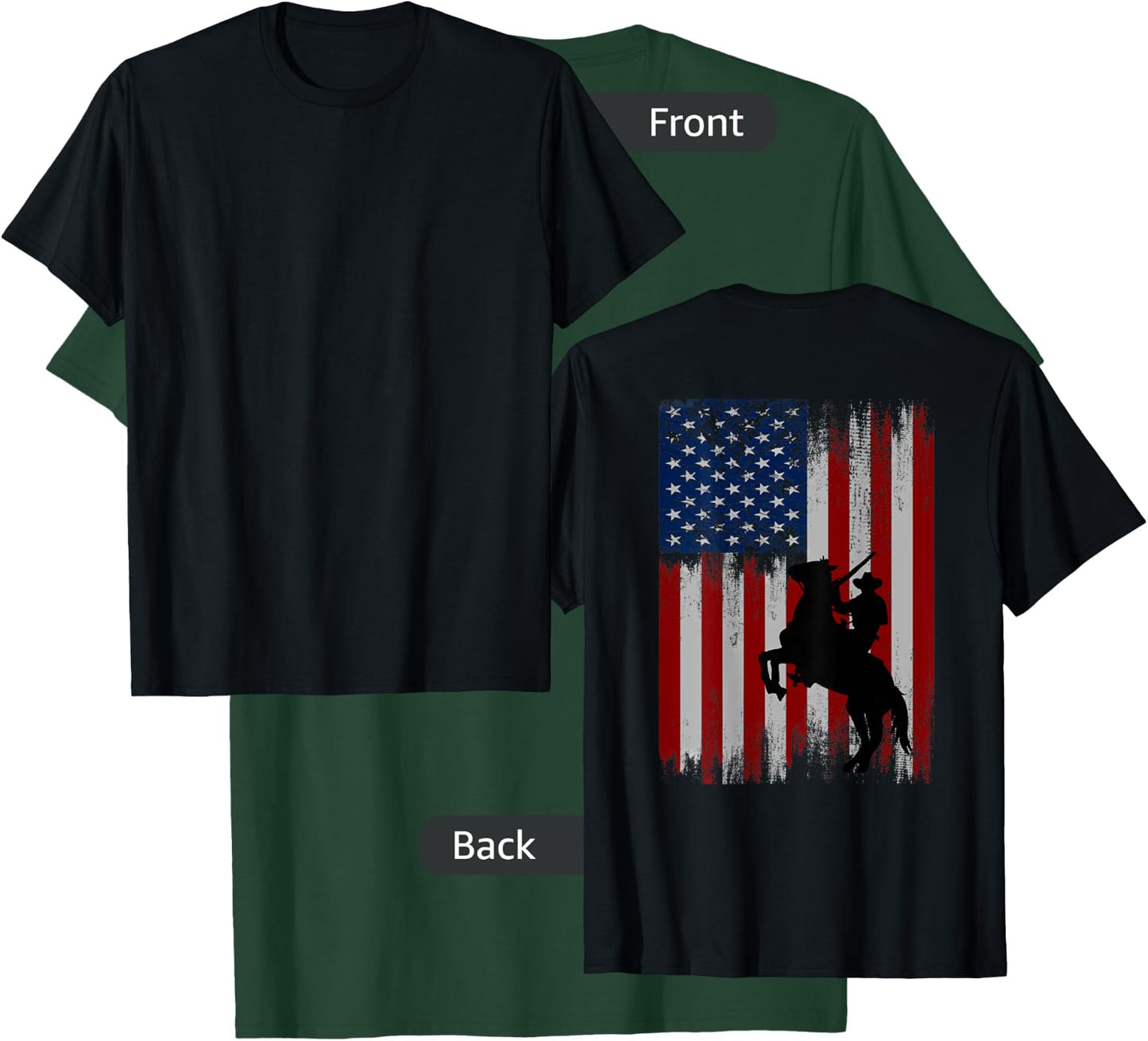 (Print on Back) vintage usa american flag cowboy Rodeo T-Shirt - T-Shirt | Forest