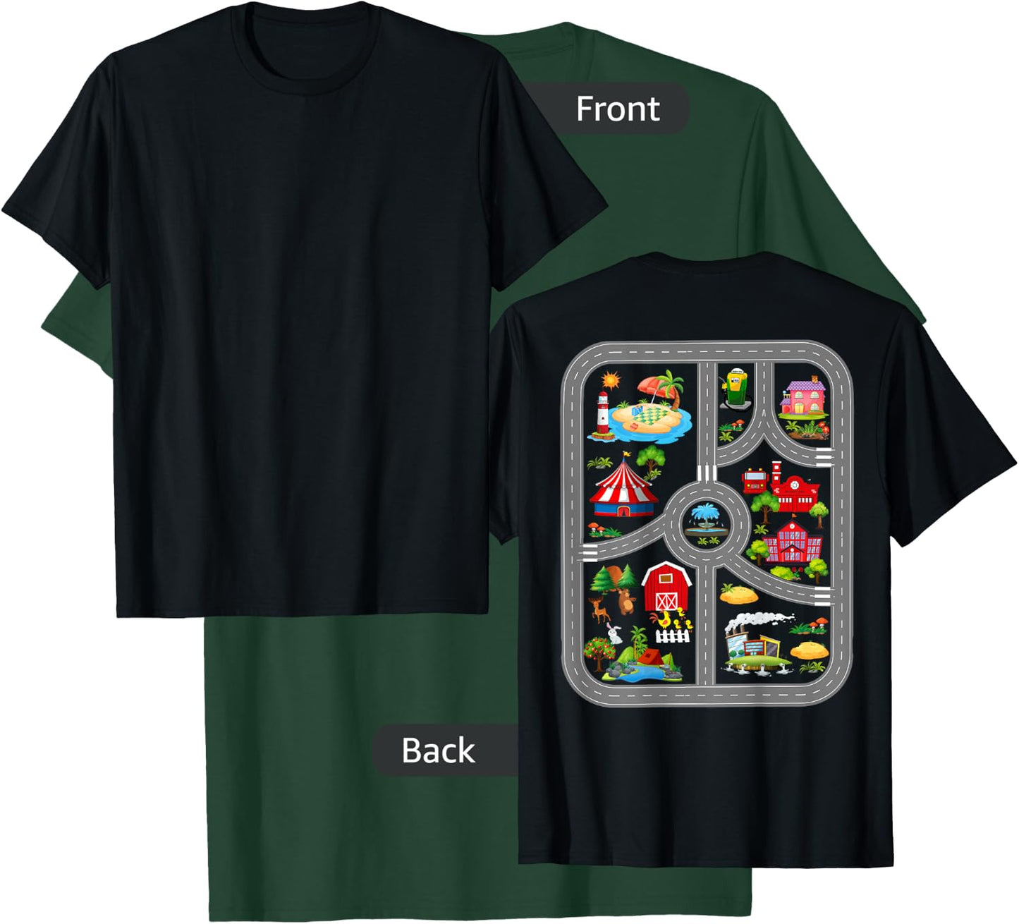 Play Cars On Dad's Back Mat Road Car Race Track T-Shirt - T-Shirt | Forest