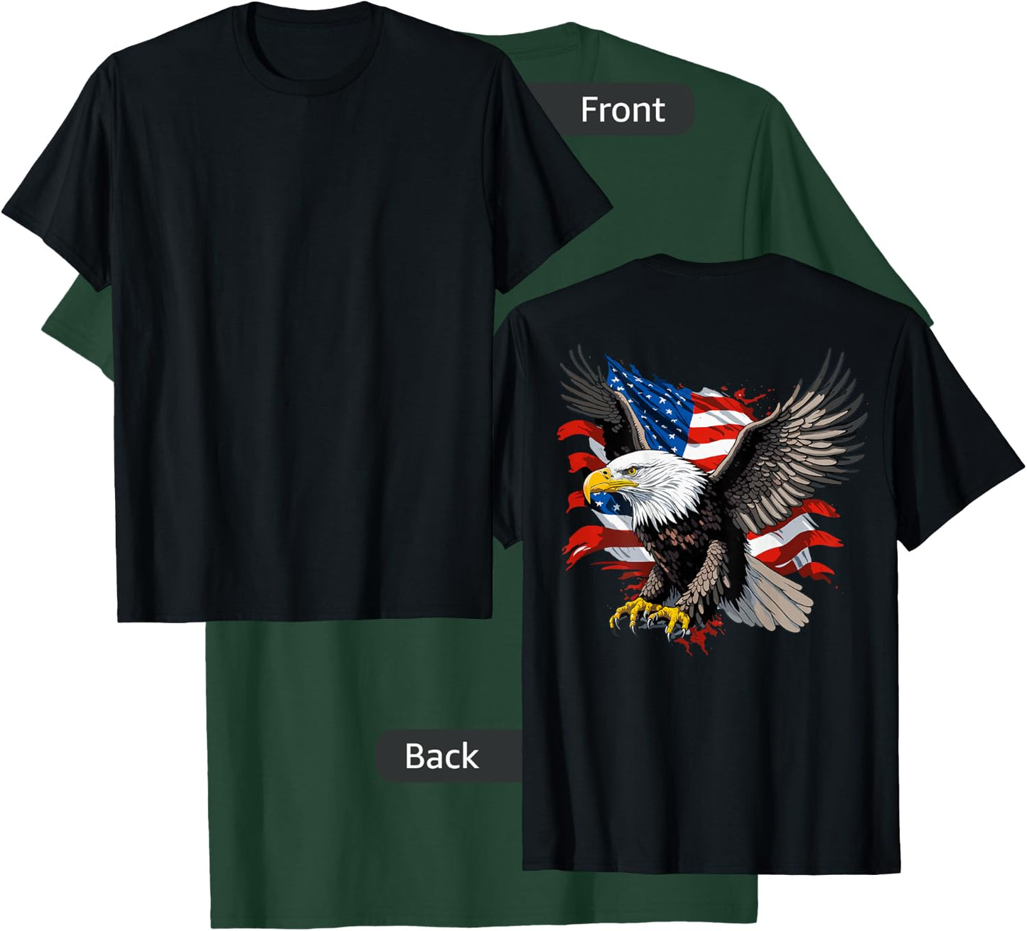Patriotic American Bald Eagle and USA American Flag on back T-Shirt - T-Shirt | Forest
