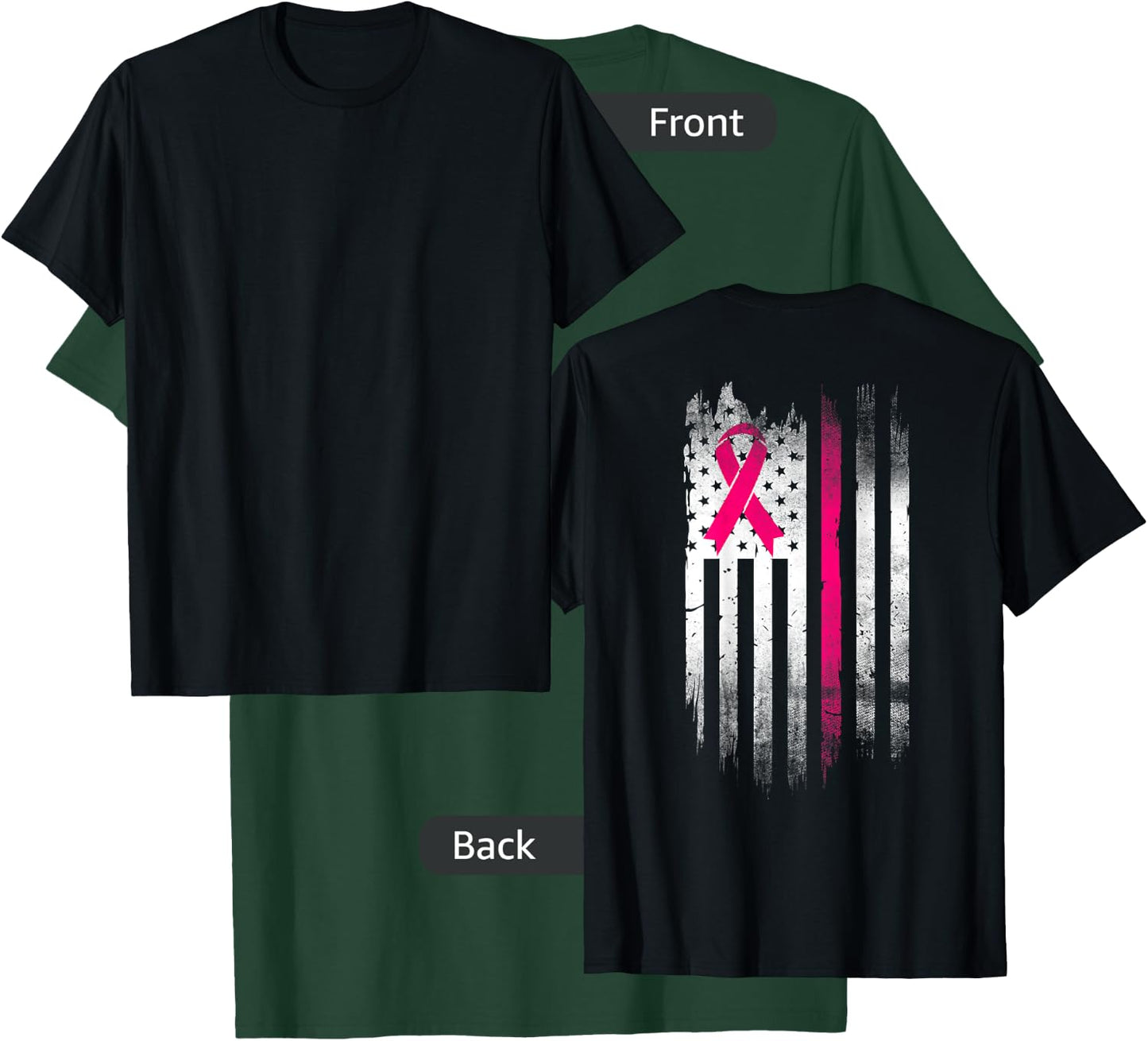 Breast Cancer Awareness Fight Pink Thing Ribbon USA flag T-Shirt - T-Shirt | Forest