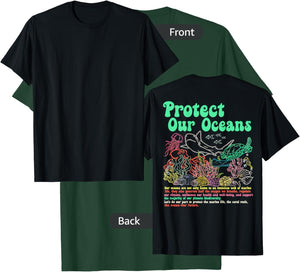 Respect The Locals, Protect Our Oceans Shark Surfing (Back) T-Shirt - T-Shirt | Forest