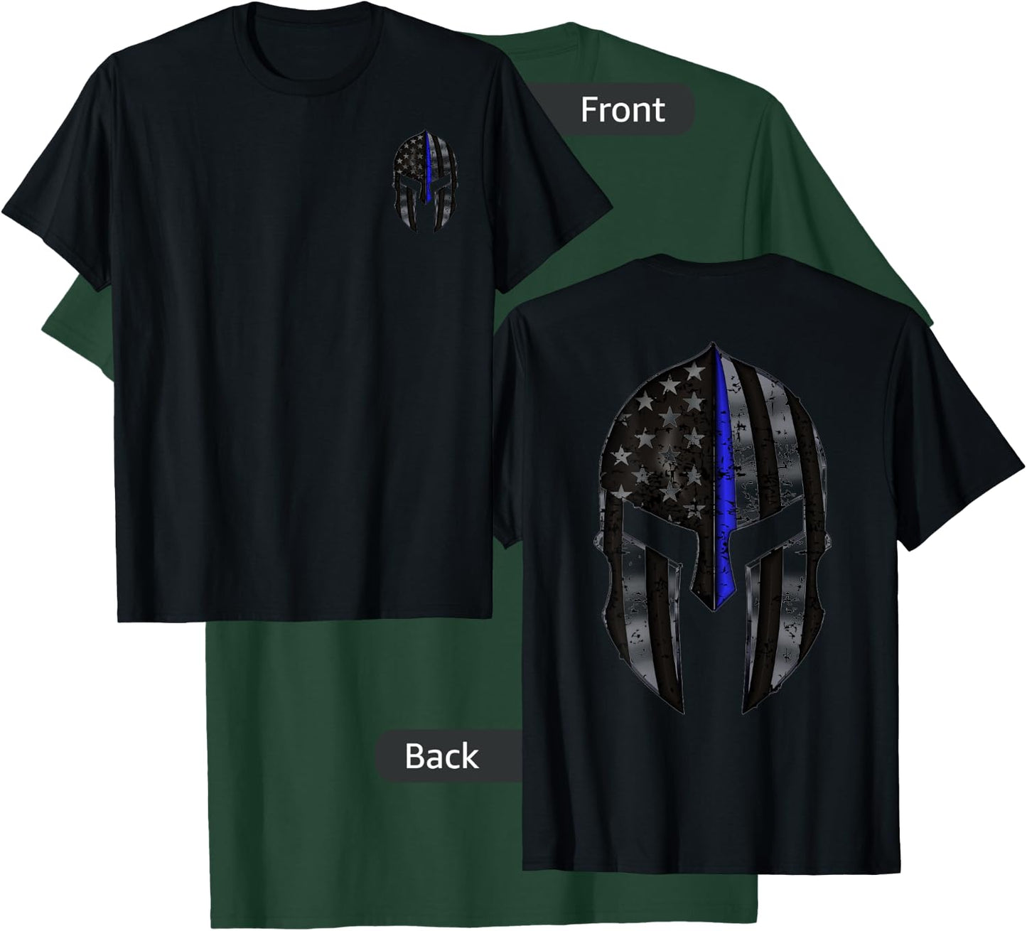 Spartan Mask American Flag Wit Thin Blue Line Kids Men T-Shirt - T-Shirt | Forest