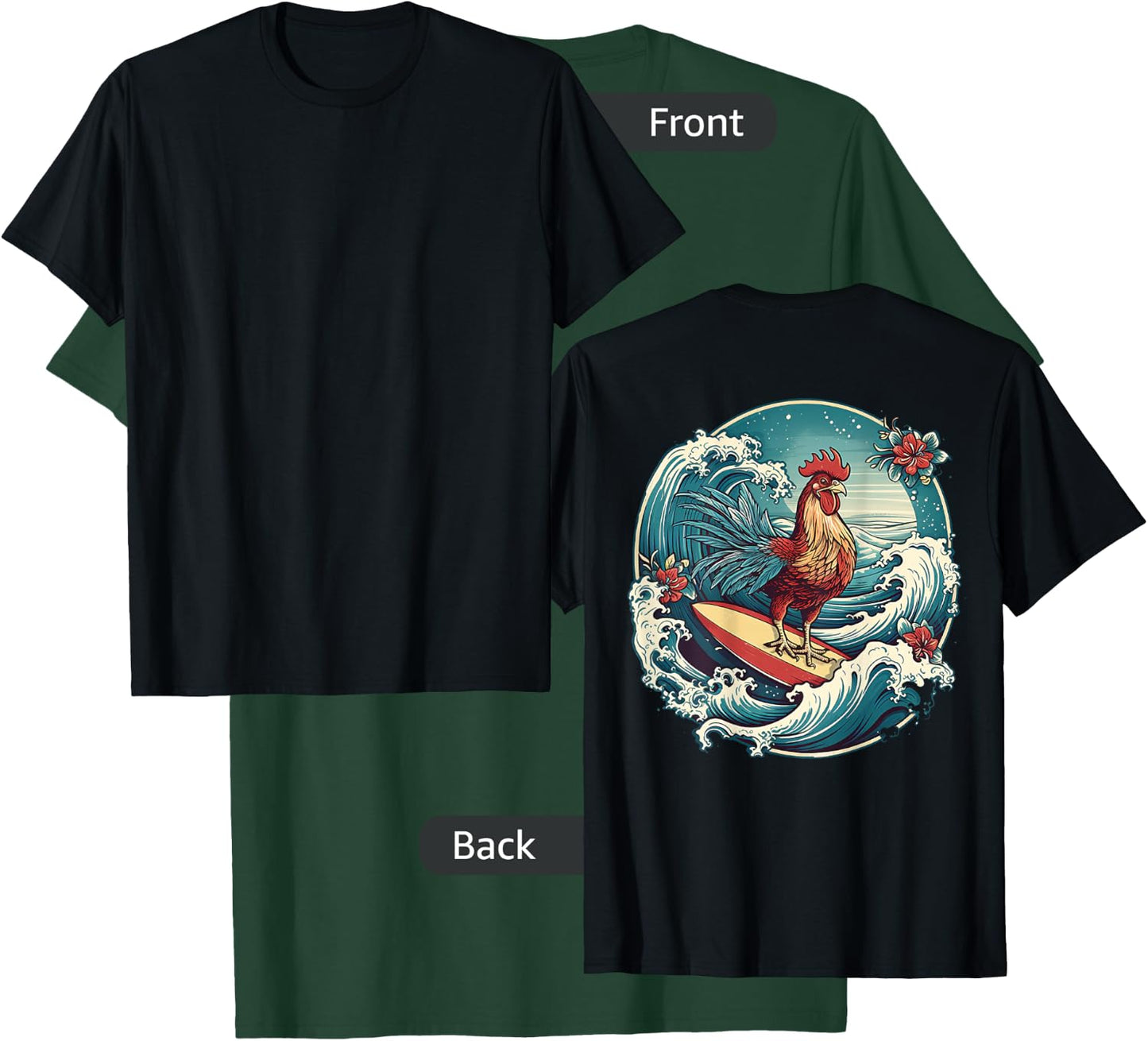 Rooster Surfer Chicken Surfing Kauai Hawaiian Surf Chick T-Shirt - T-Shirt | Forest