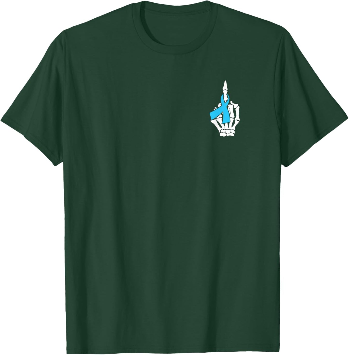 Fuck Prostate Cancer Skeleton Middle Finger Blue Ribbon T-Shirt - T-Shirt | Forest