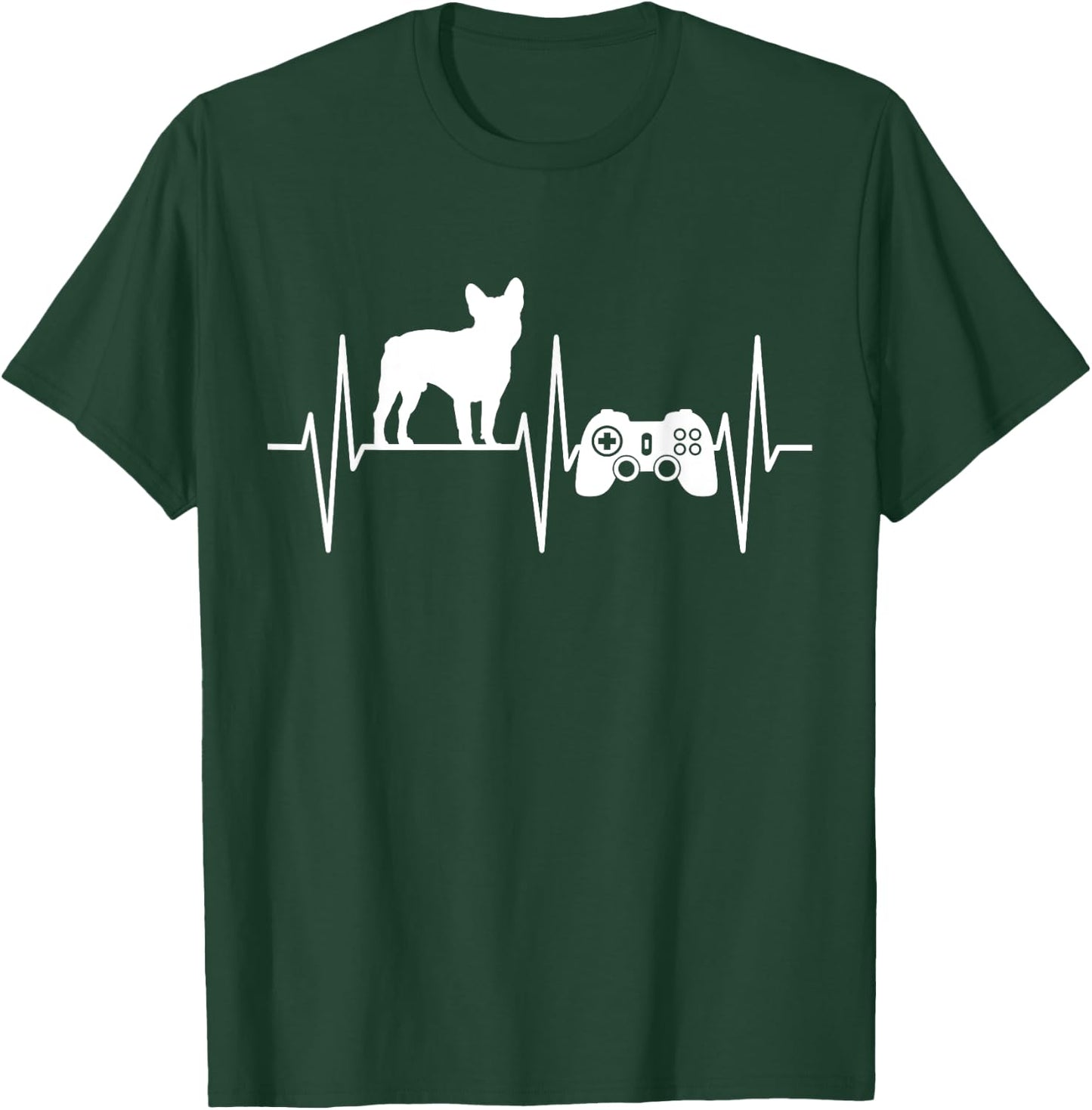 French Bulldog Shirt Gamer Video Gaming EKG Bulldog Lover Women Kids T-Shirt - T-Shirt | Forest