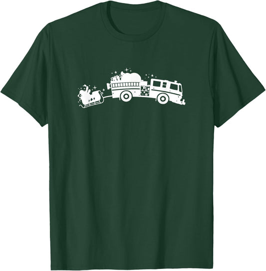 Fire Engine Santa Claus Fireman Christmas T-Shirt - T-Shirt | Forest