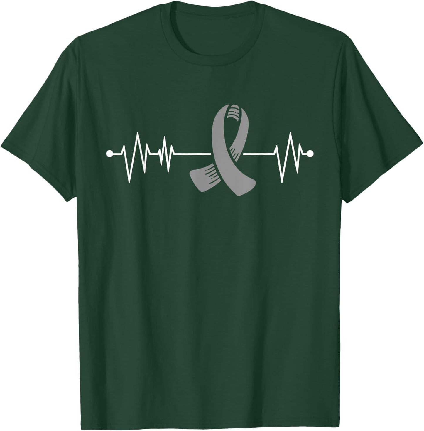 Brain Cancer Heartbeat Warrior Gray Awareness Ribbon T-Shirt - T-Shirt | Forest