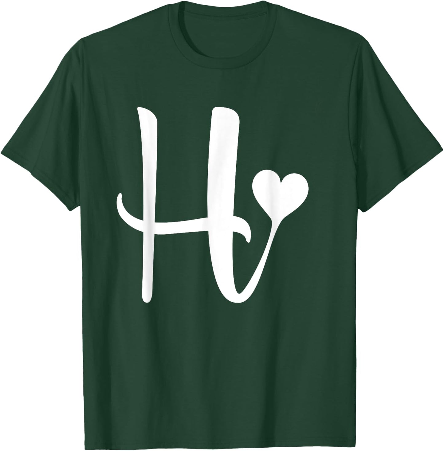 white letter H monogram initial minimalist heart graphic T-Shirt - T-Shirt | Forest