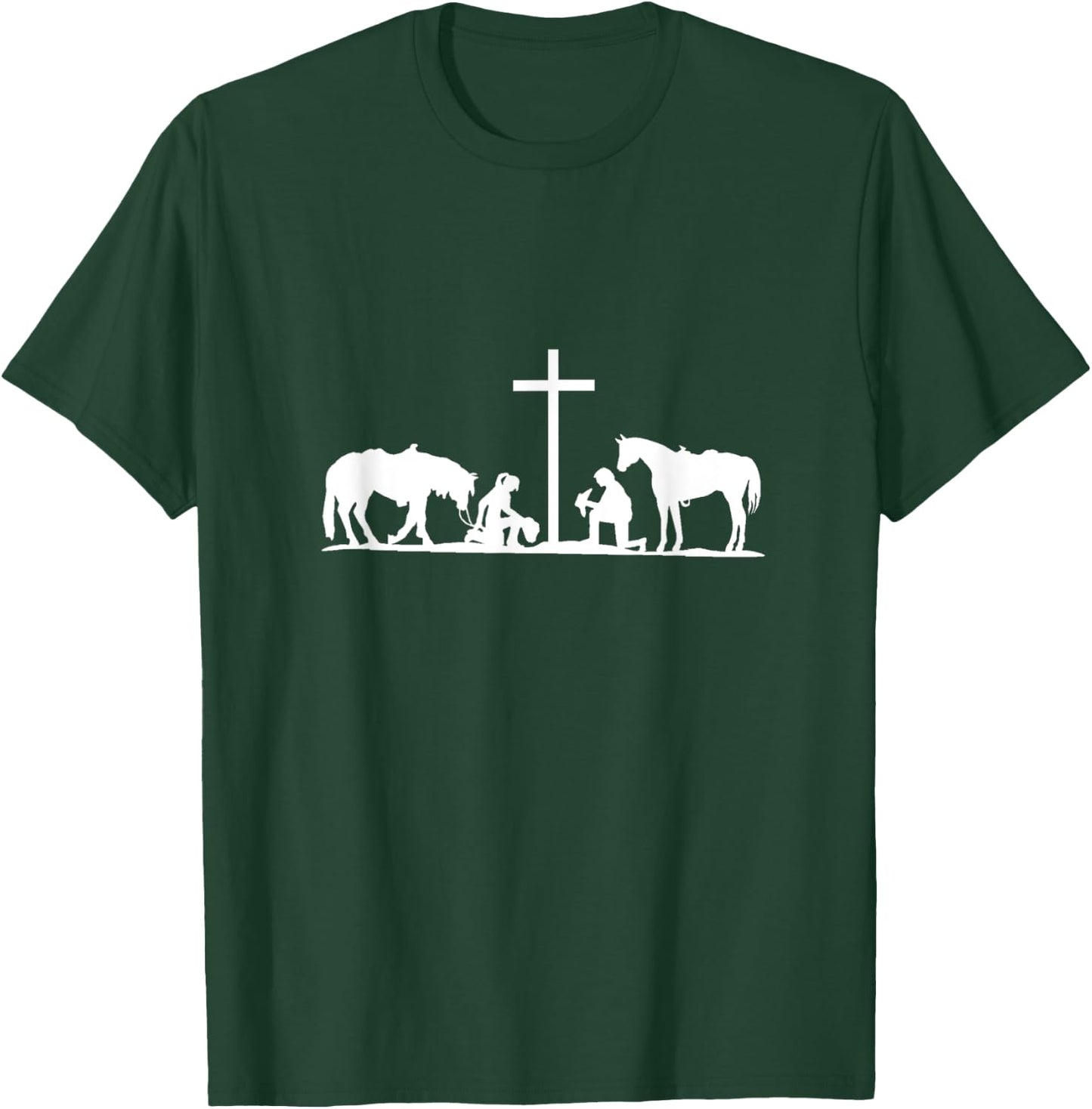 Christian Western horses cowhands praying Cross. Christian T-Shirt - T-Shirt | Forest