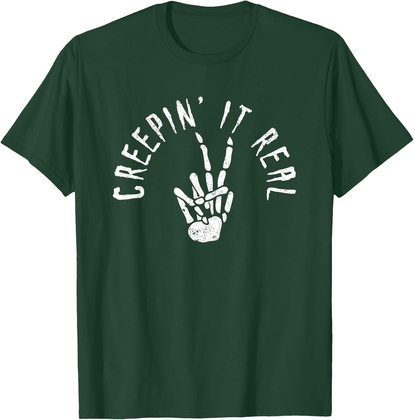 Creepin' It Real Funny Halloween Skeleton Bone Hand Sign T-Shirt - T-Shirt | Forest