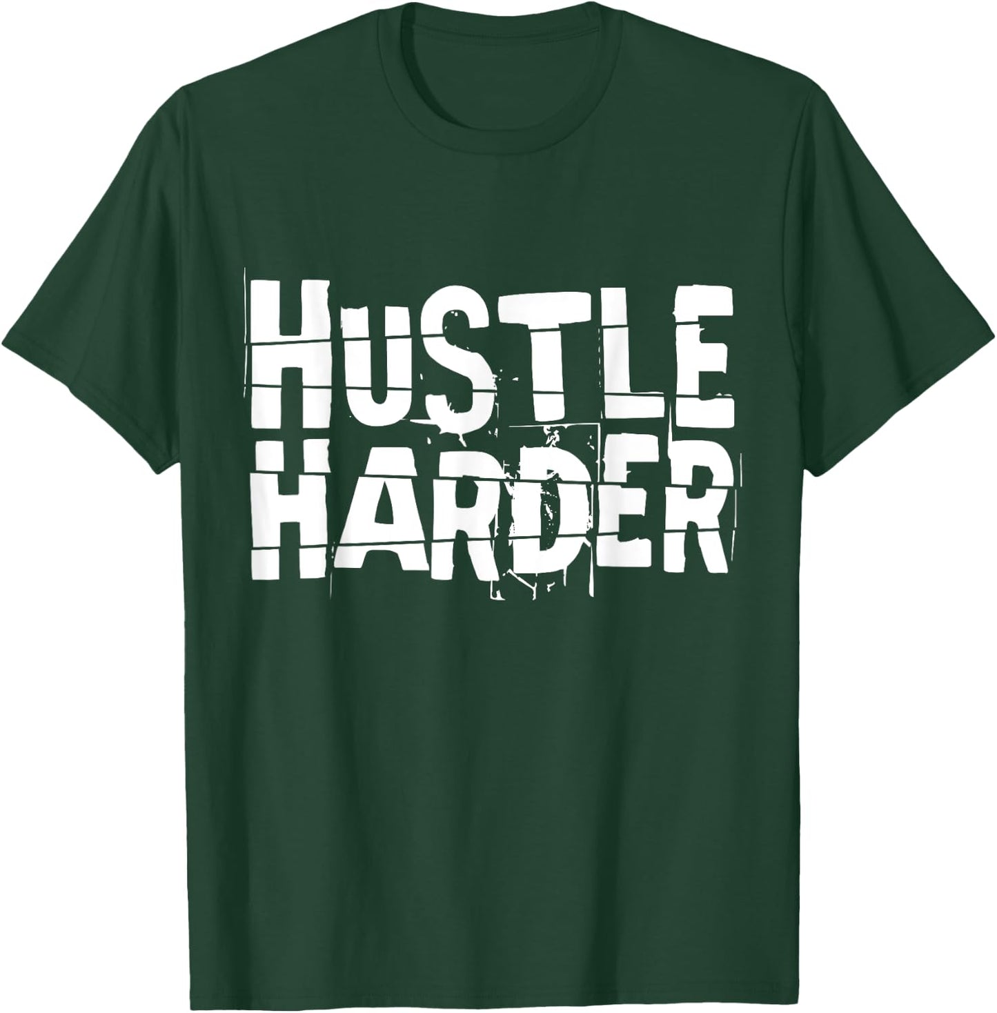 Motivational Quote CEO Entrepreneur Gifts by DMTRY Hustle Harder -Adults Black Cotton Blend Modern Short Sleeve Small T-Shirt - T-Shirt | Forest