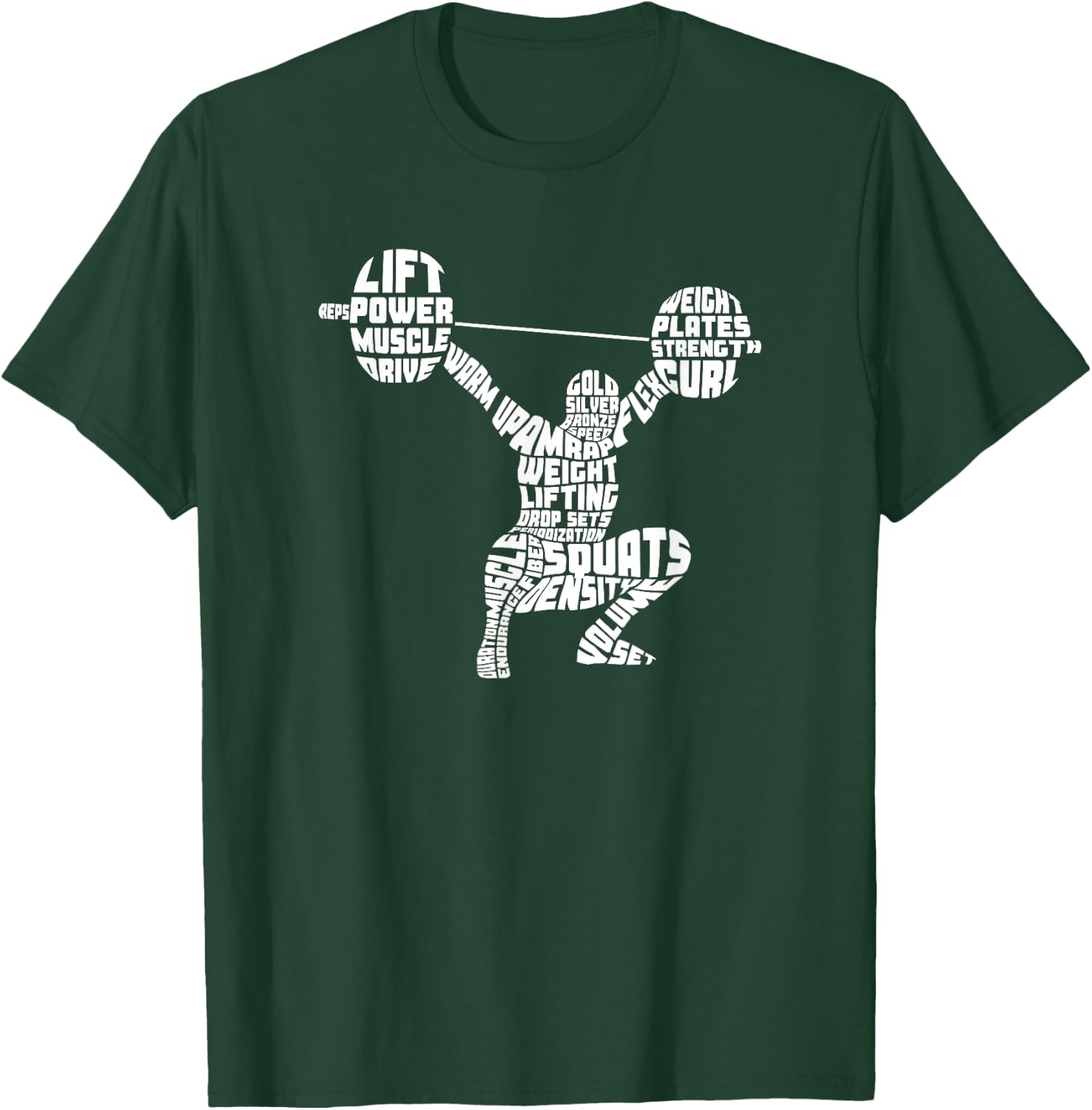 Weightlifting Typography Fitness Gym Word Art T-Shirt - T-Shirt | Forest