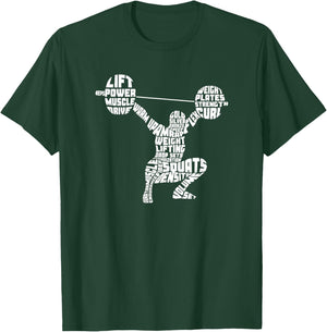 Weightlifting Typography Fitness Gym Word Art T-Shirt - T-Shirt | Forest