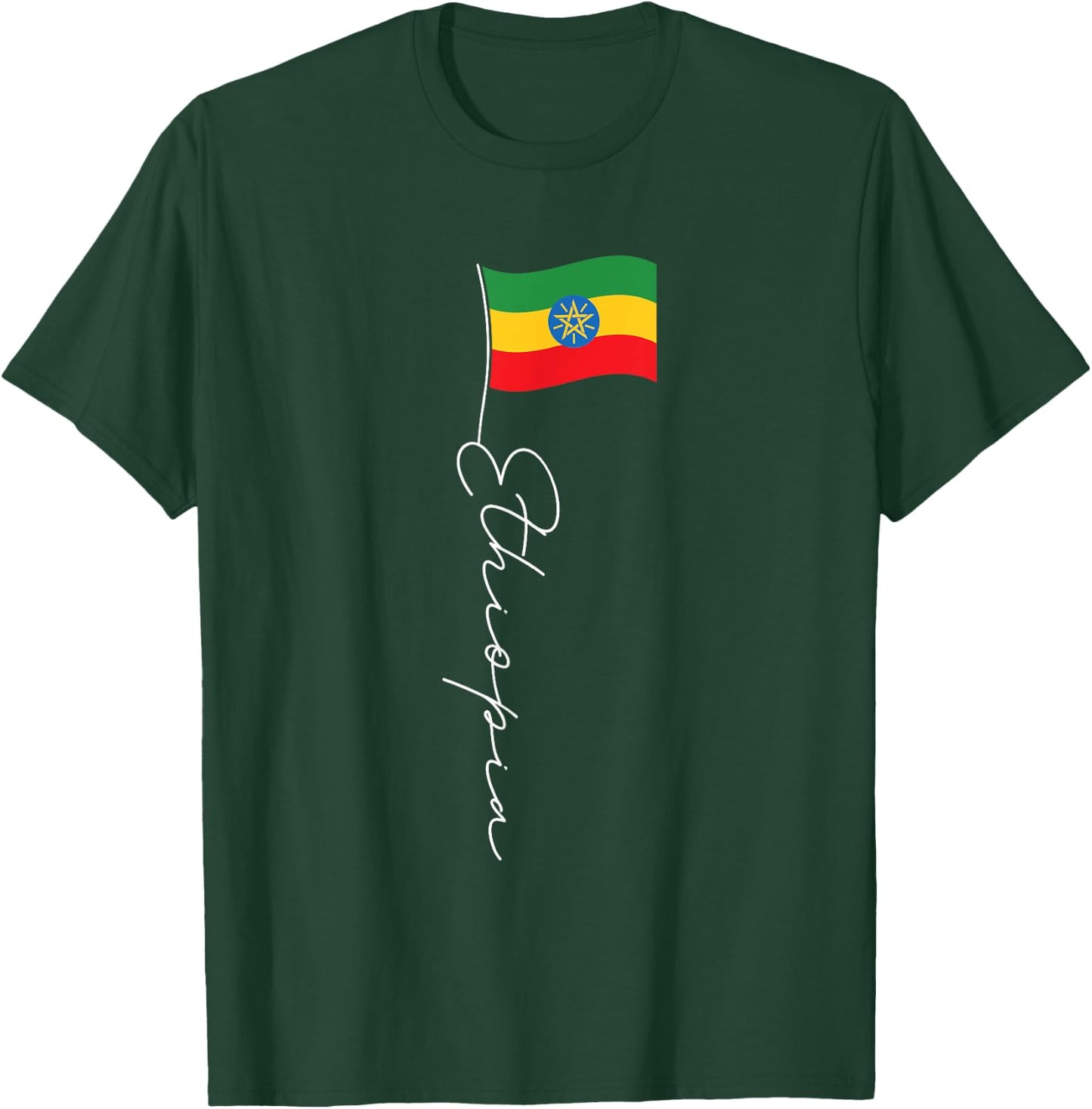 Ethiopia Signature Flag Pole - Patriotic Ethiopian Flag T-Shirt - T-Shirt | Forest