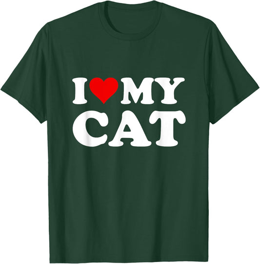 Red Heart I Love My Cat Men Women Girls Kids T-Shirt - T-Shirt | Forest