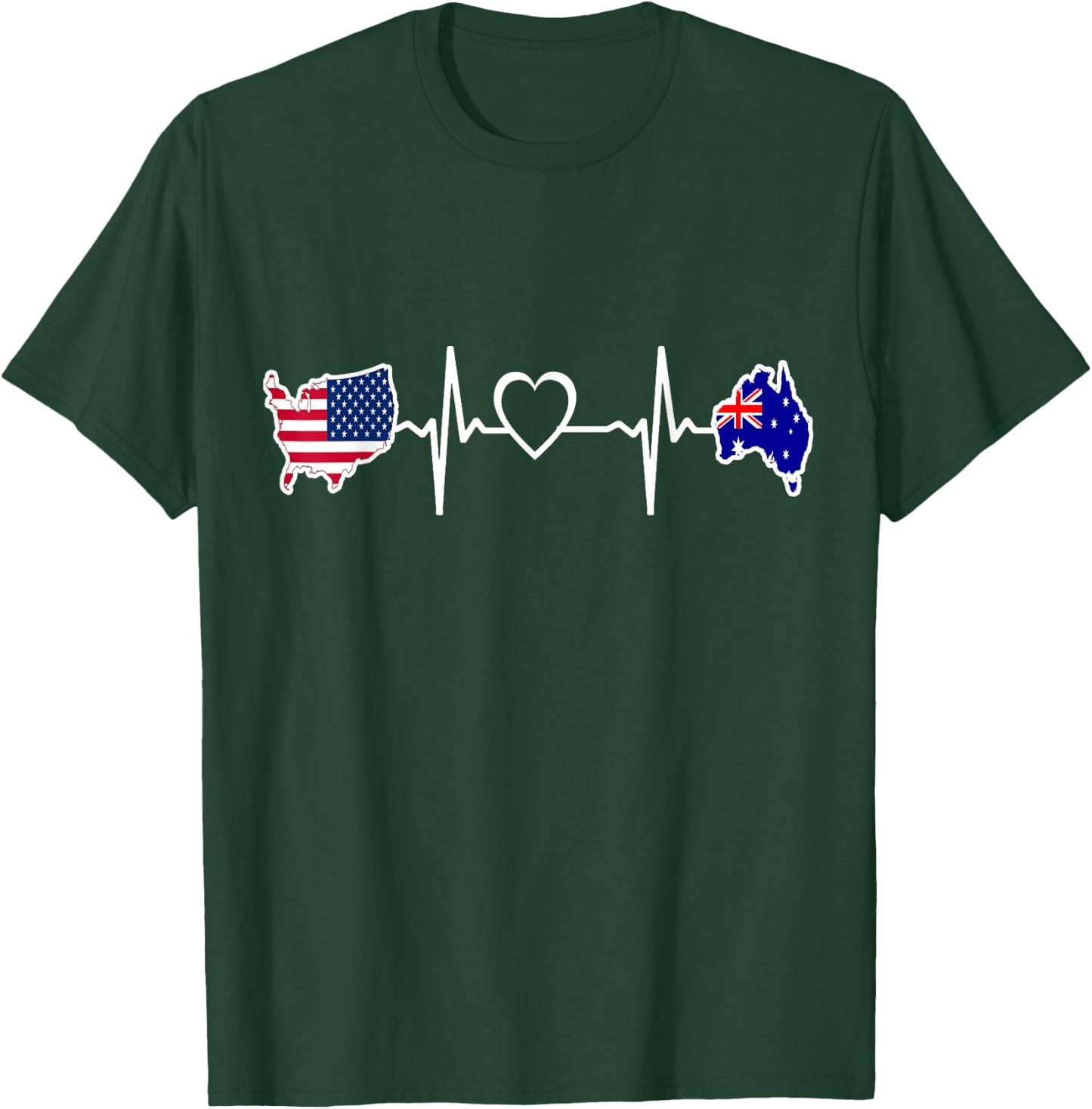 Australia American USA Flag - USA Australian Heartbeat T-Shirt - T-Shirt | Forest