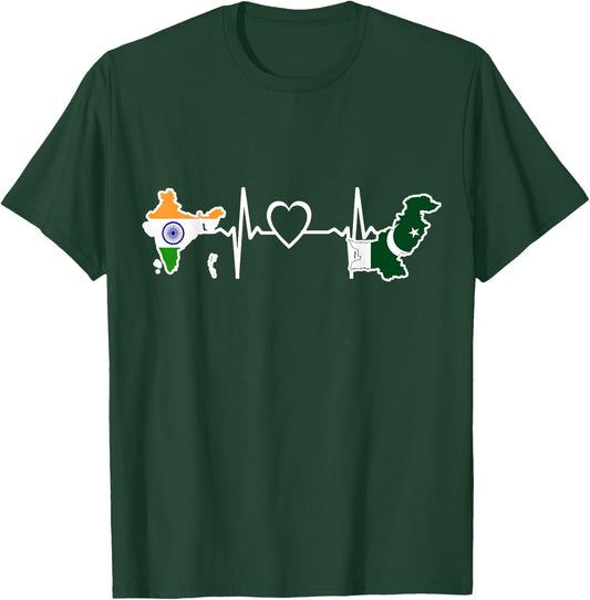 Pakistan India Flag Pakistanian Indian Heartbeat T-Shirt - T-Shirt | Forest
