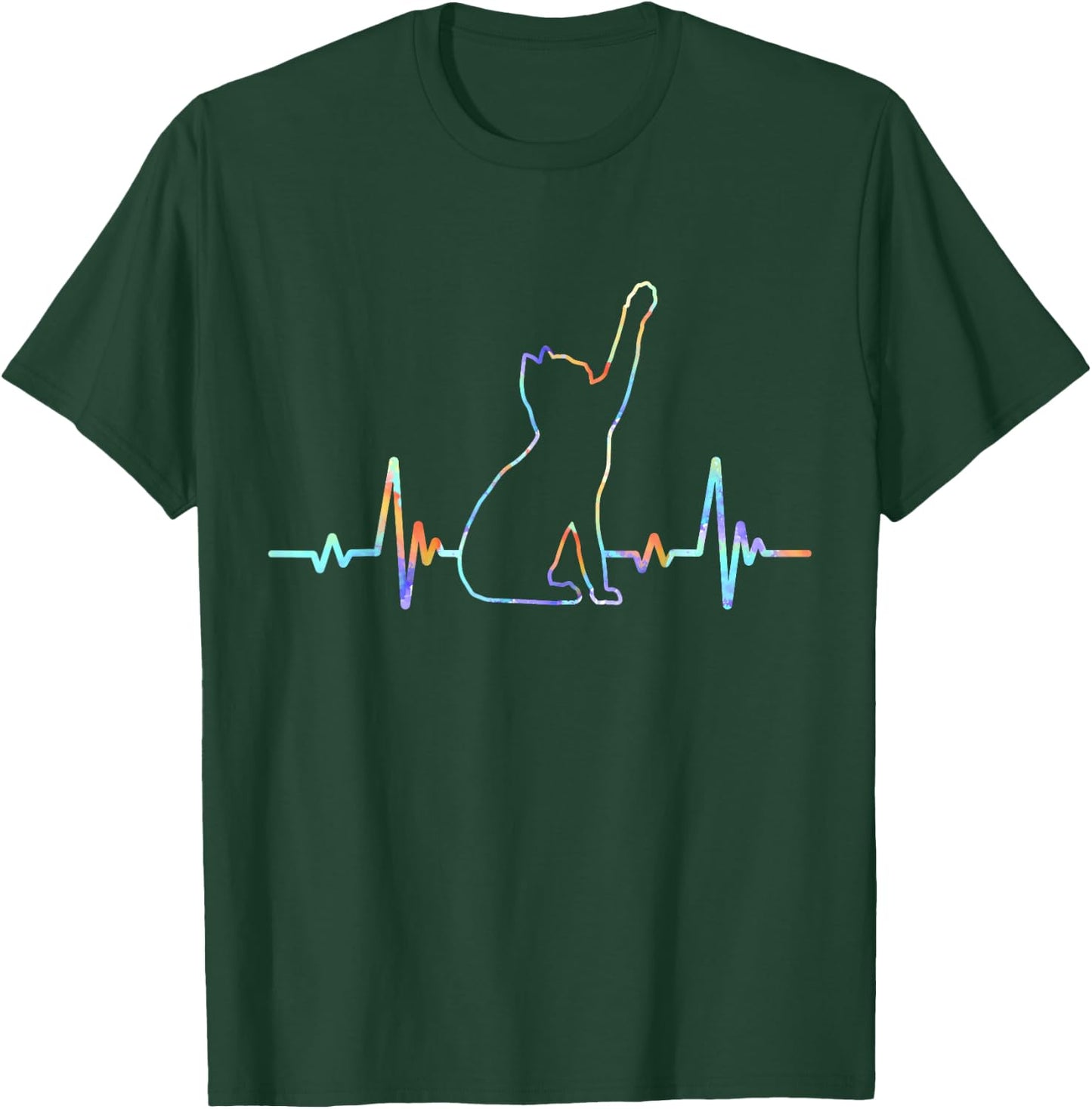 Heartbeat Cat Lover Animal Silhouette Cute Cat T-Shirt - T-Shirt | Forest