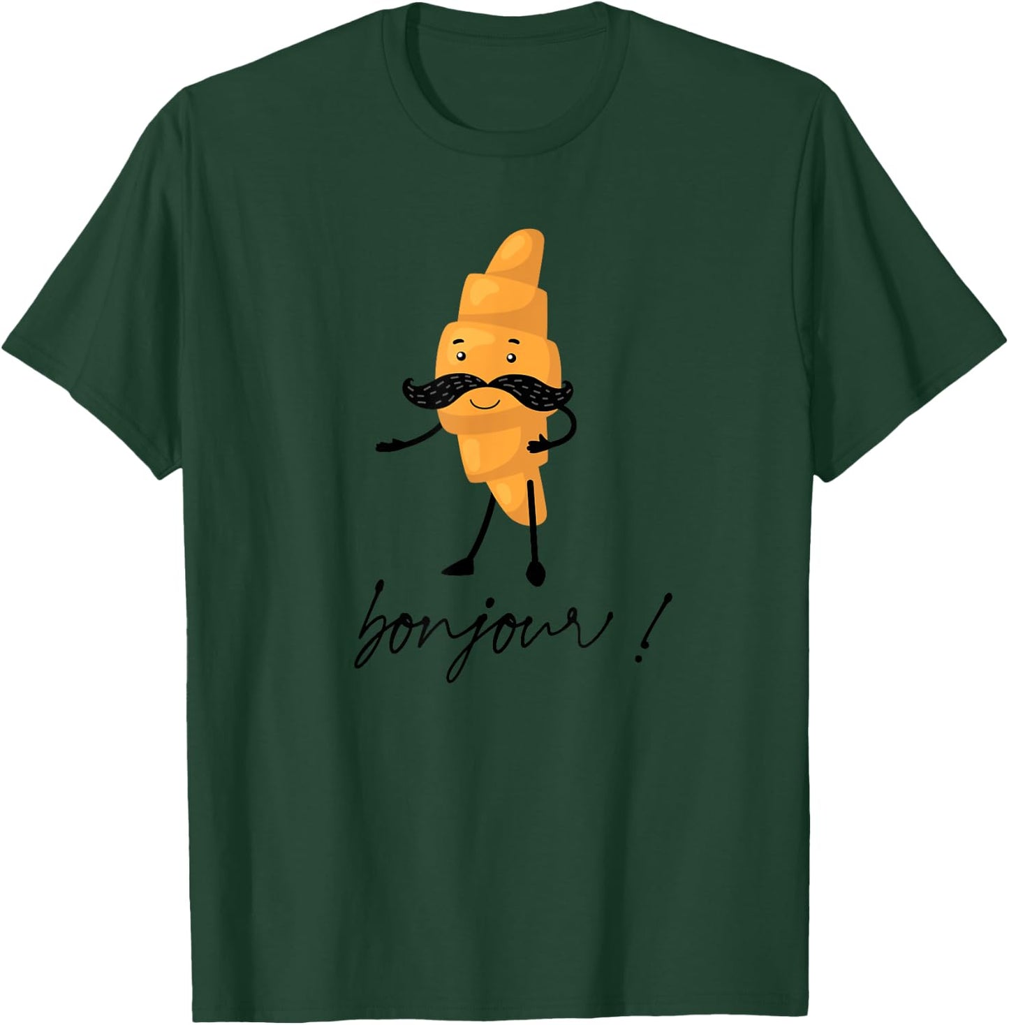 Bonjour Cute Croissant With Mustache Funny France Girls Trip T-Shirt - T-Shirt | Forest