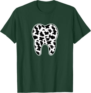 Cute Tooth Cow Print Dentist Dental hygienist Women T-Shirt - T-Shirt | Forest