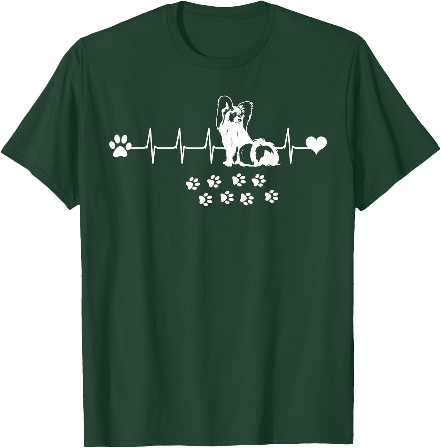 Papillon Dog Paw Heartbeat Spaniel Breed Fur Parent Trainer Men Women Kids T-Shirt - T-Shirt | Forest