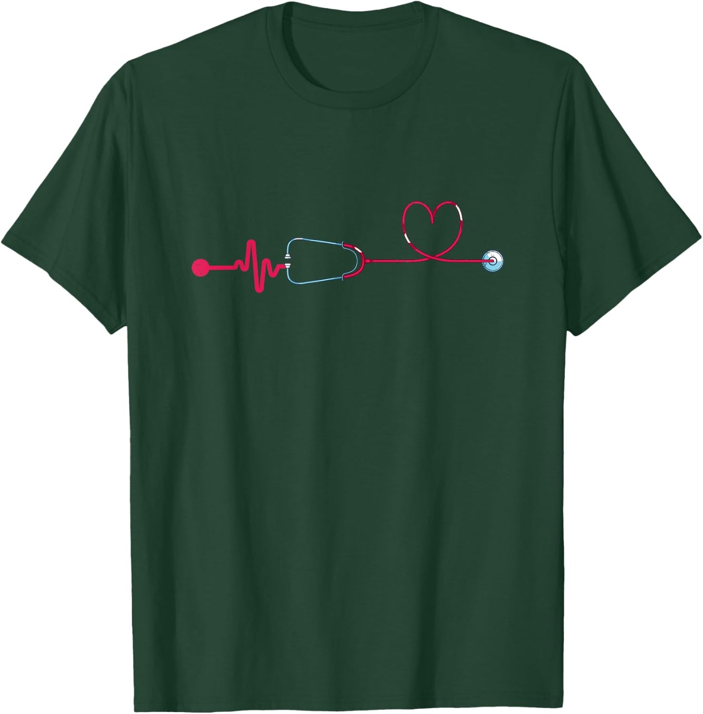 Medical Nursing Heart Stethoscope Heartbeat Nursery Nurse T-Shirt - T-Shirt | Forest