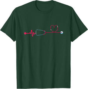 Medical Nursing Heart Stethoscope Heartbeat Nursery Nurse T-Shirt - T-Shirt | Forest