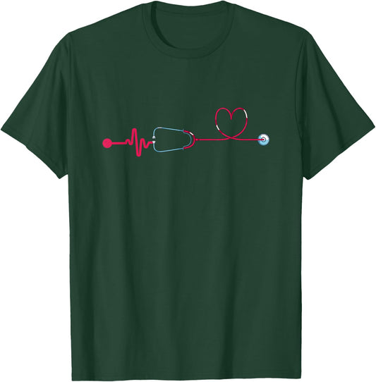 Medical Nursing Heart Stethoscope Heartbeat Nursery Nurse T-Shirt - T-Shirt | Forest