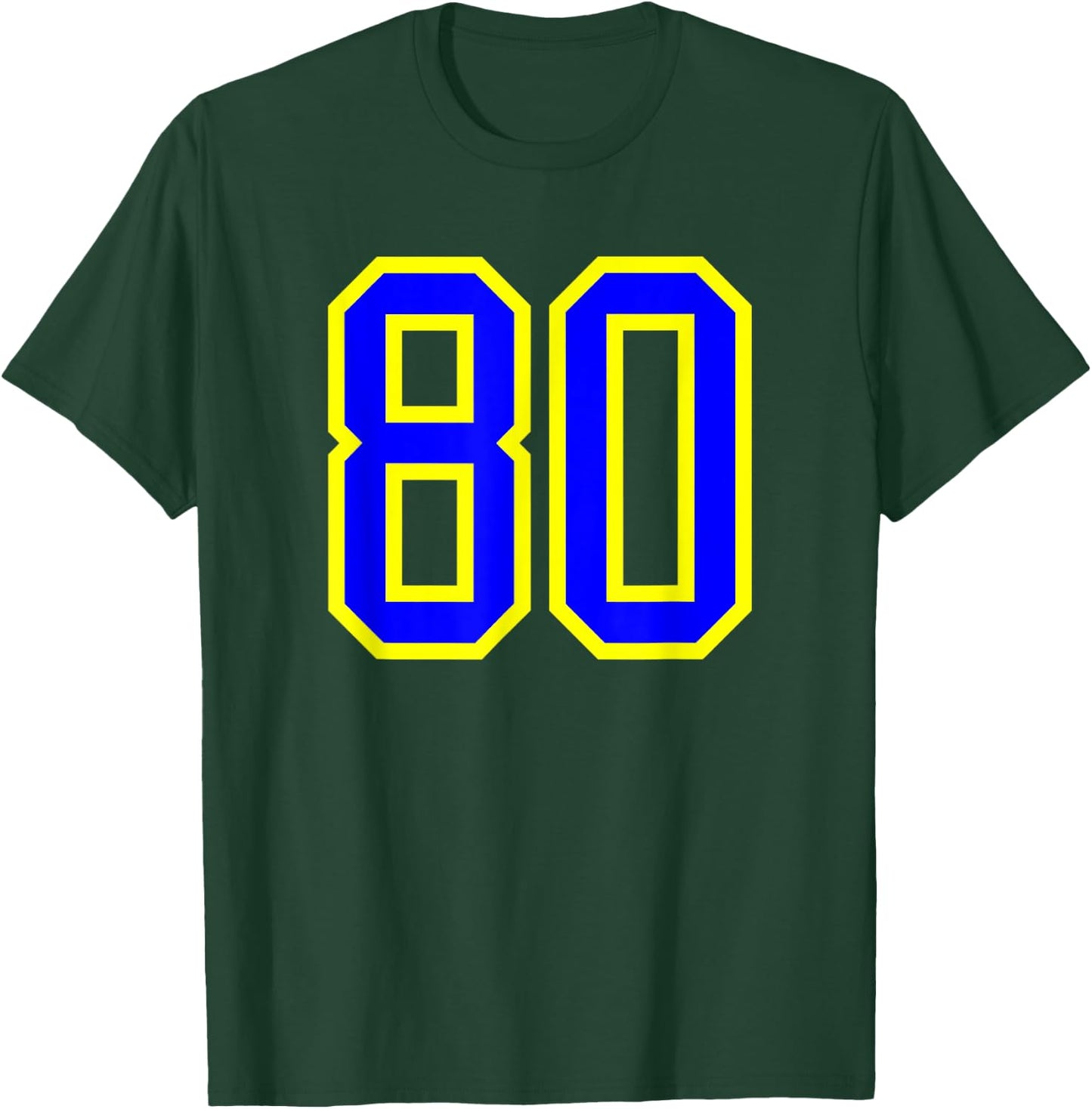 Jersey Number #80 Blue Yellow Birthday Sports Number 80 T-Shirt - T-Shirt | Forest