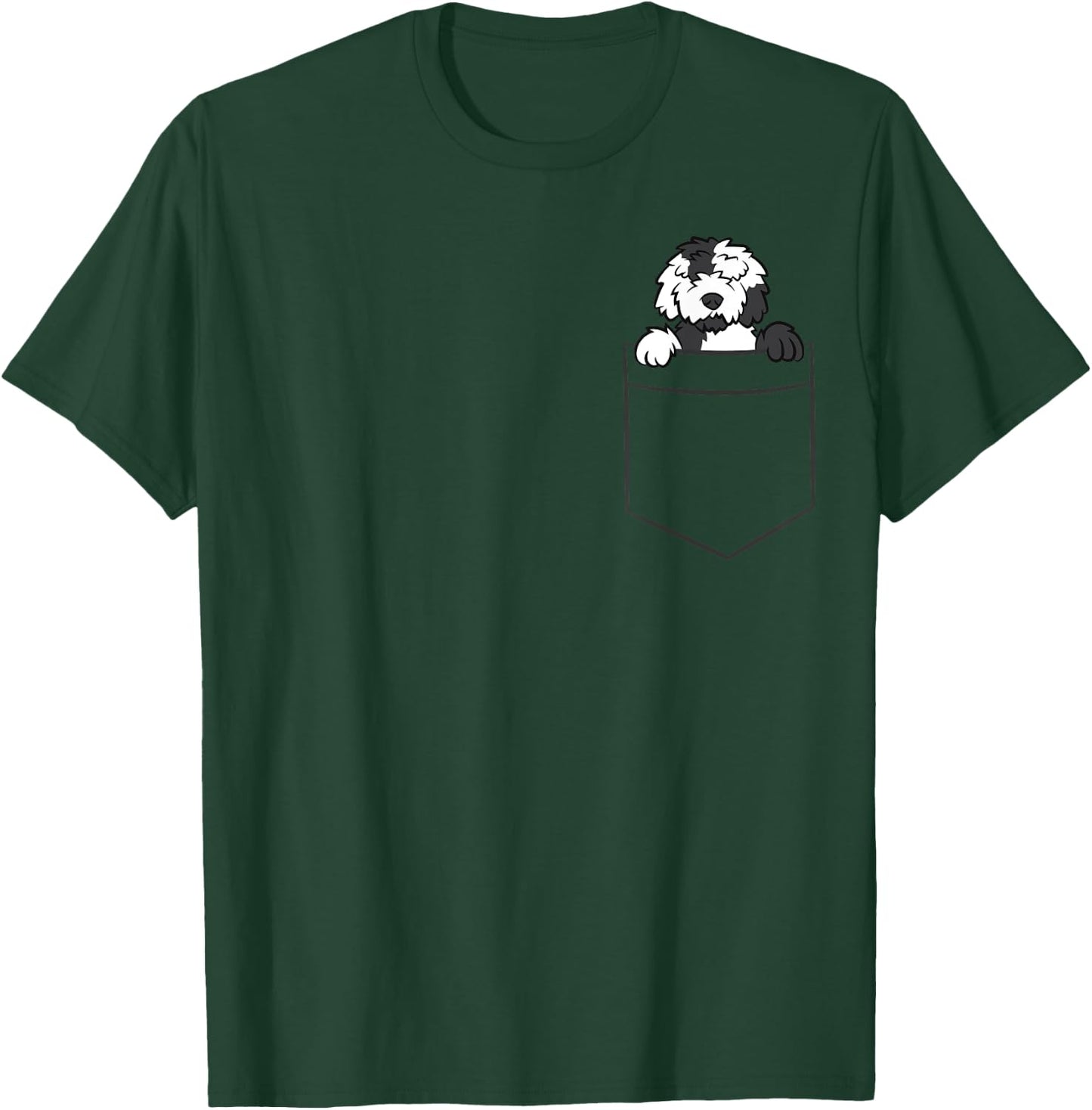 Sheepadoodle Dog In A Pocket Funny Sheepadoodle T-Shirt - T-Shirt | Forest