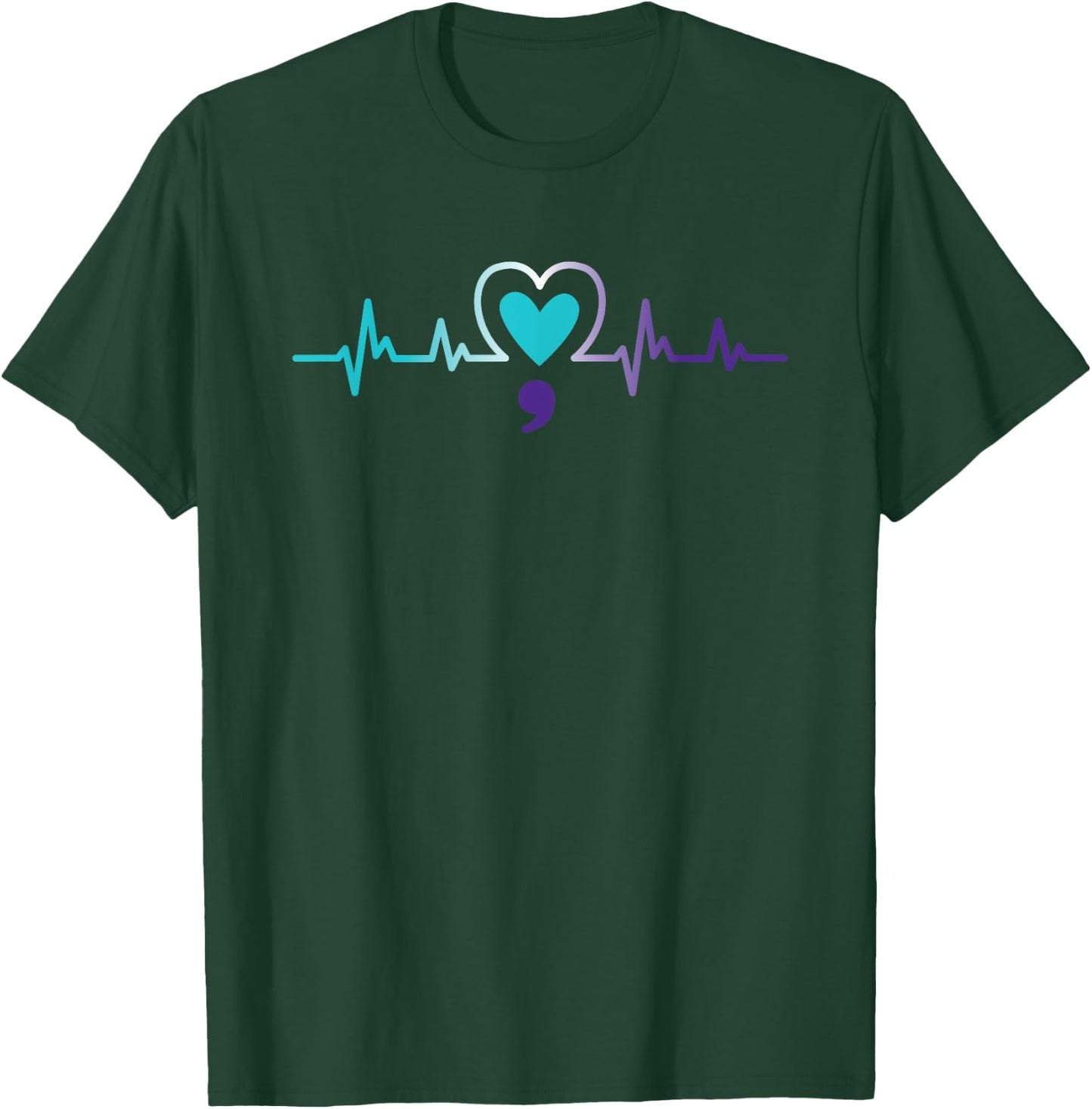 Heartbeat Semicolon Suicide Prevention Mental Awareness Week T-Shirt - T-Shirt | Forest