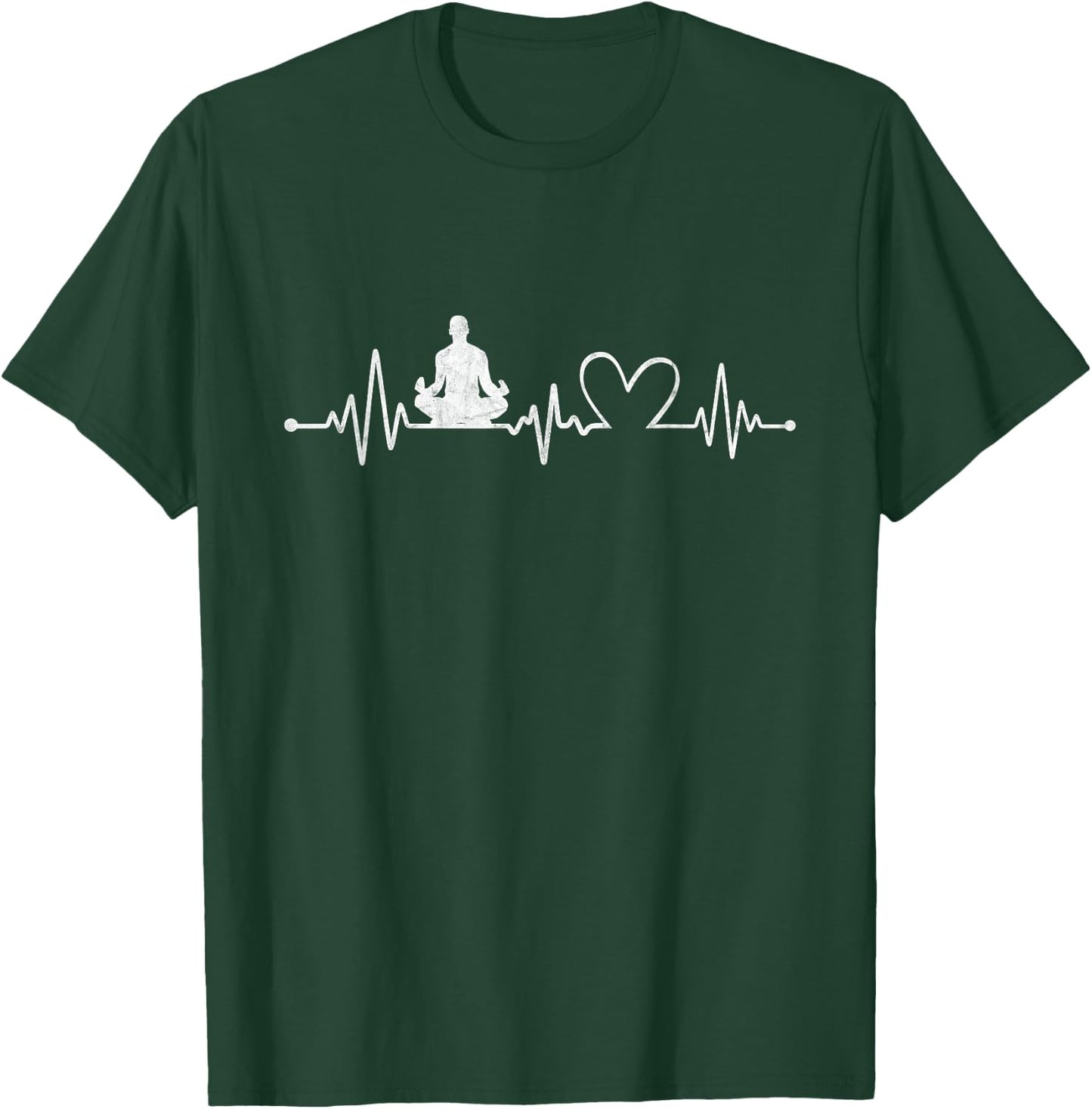 Distressed Yoga With Heartbeat Graphic Yoga Lover T-Shirt - T-Shirt | Forest