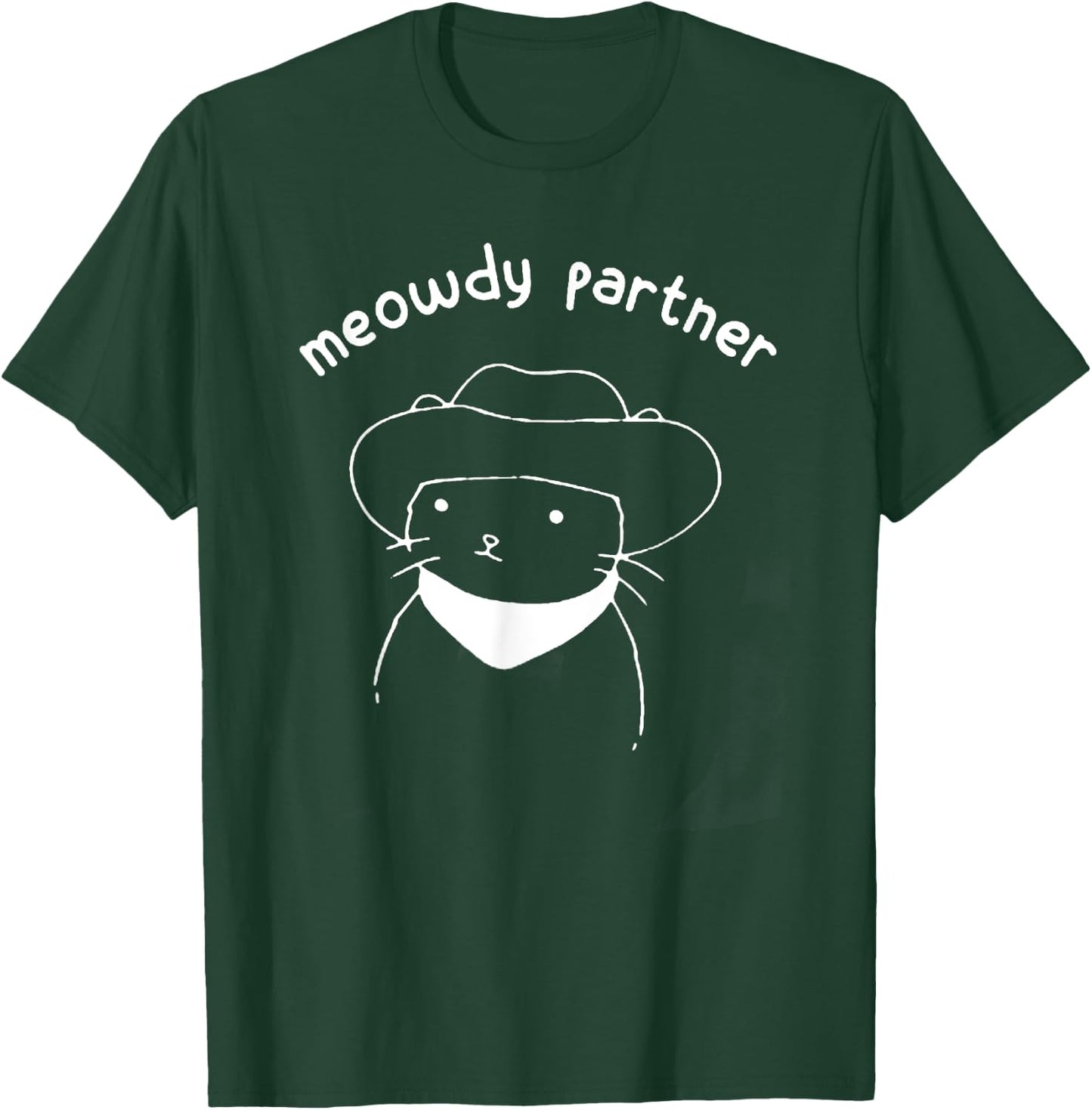 Funny Cat Gift Meowdy Partner Howdy Cowboy Cat - Black, -Adults, Short Sleeve, Small, Cotton 60% Polyester 40% T-Shirt - T-Shirt | Forest