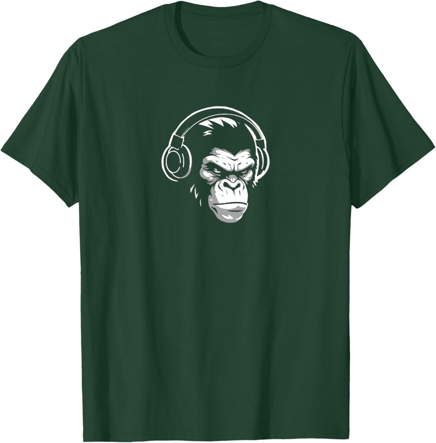 Intense Chimp & Headphones Chimpanzee Wildlife Lover T-Shirt - T-Shirt | Forest