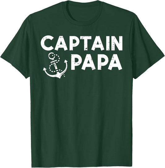 Captain Papa Boat Owner Family Fathers Day Dad Daddy Men T-Shirt - T-Shirt | Forest