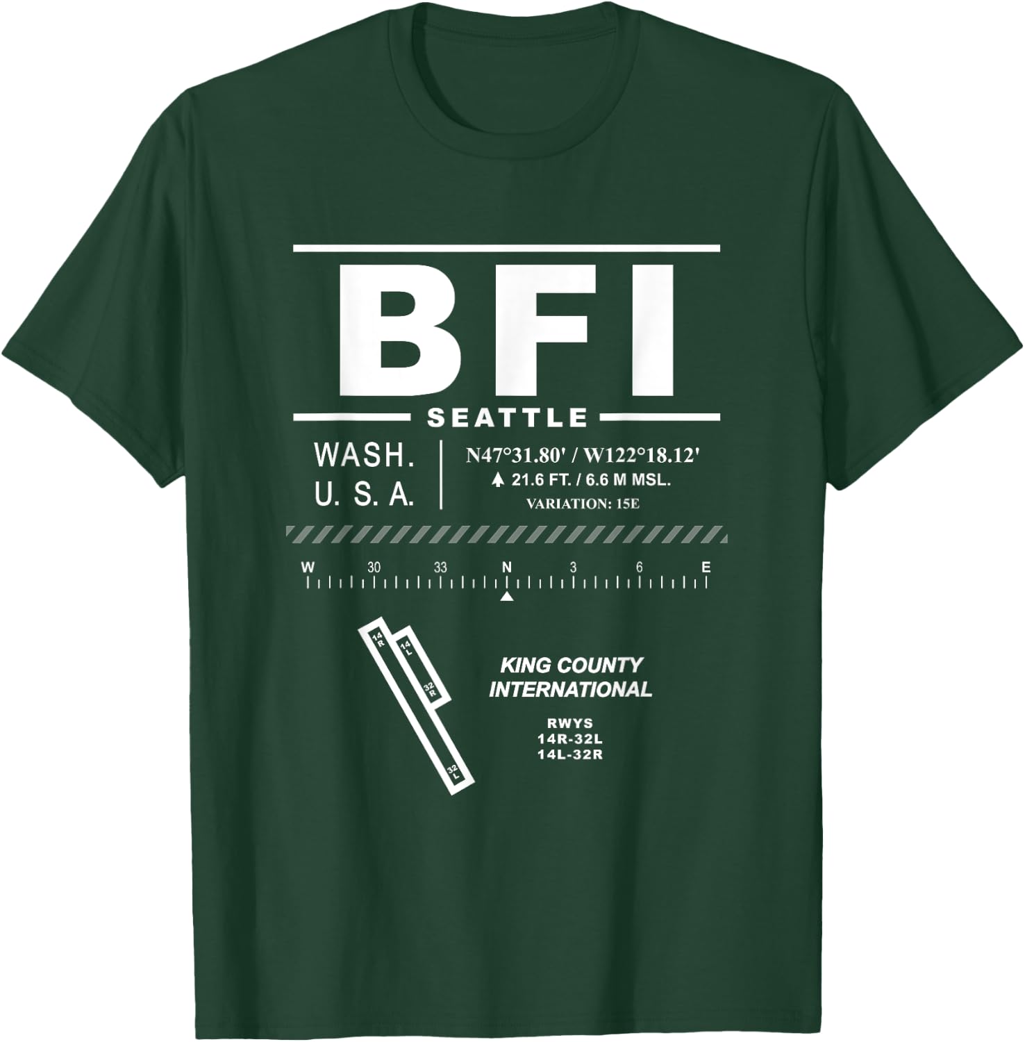 King County International Airport Seattle Washington BFI T-Shirt - T-Shirt | Forest